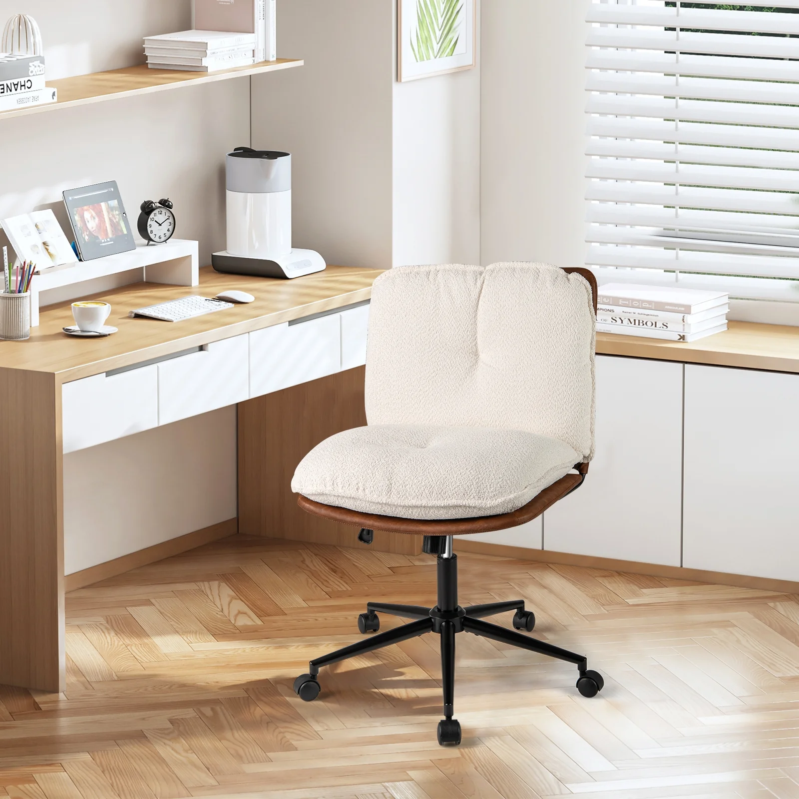 Armless Office Chair With Rocking Backrest, White - Image 3