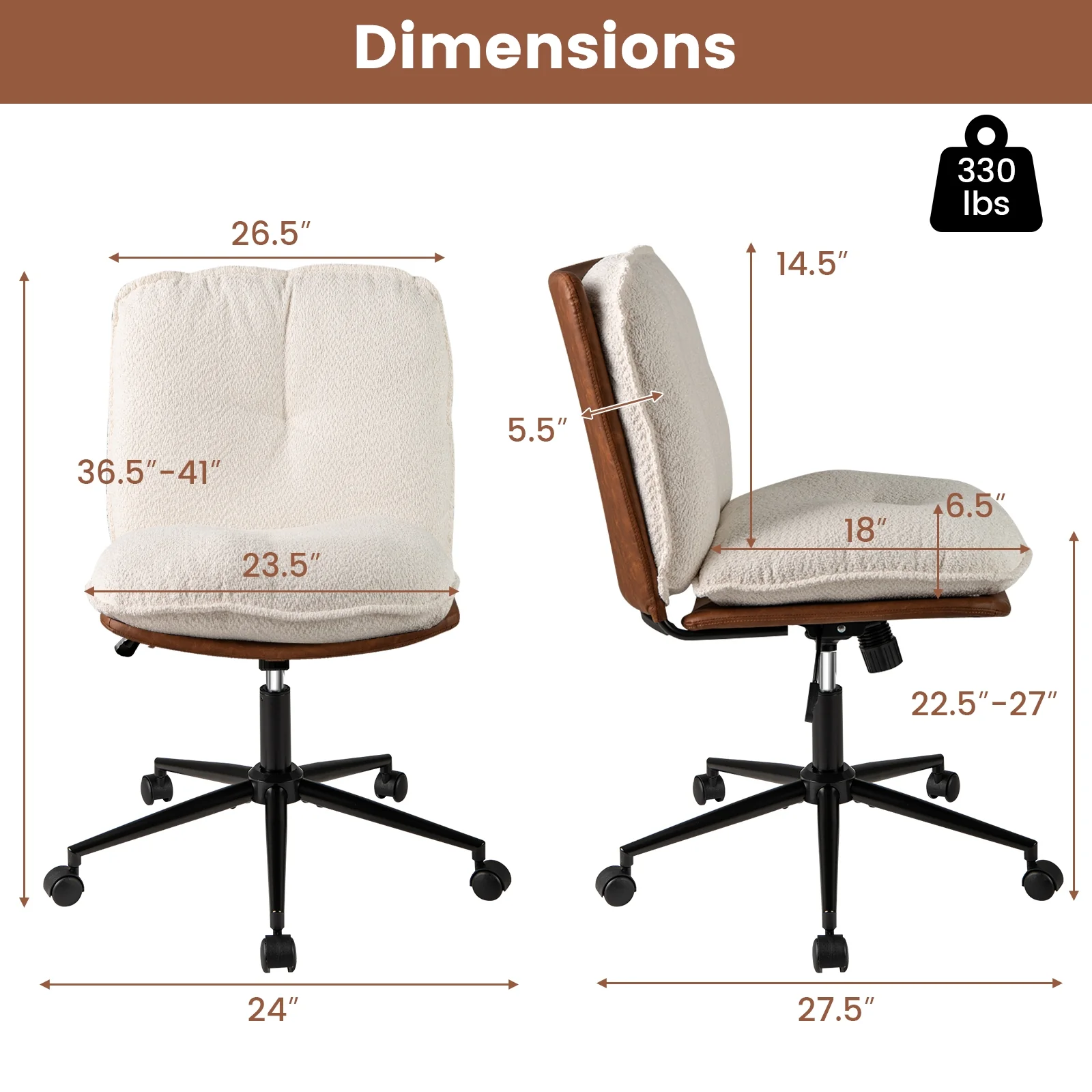 Armless Office Chair With Rocking Backrest, White - Image 6
