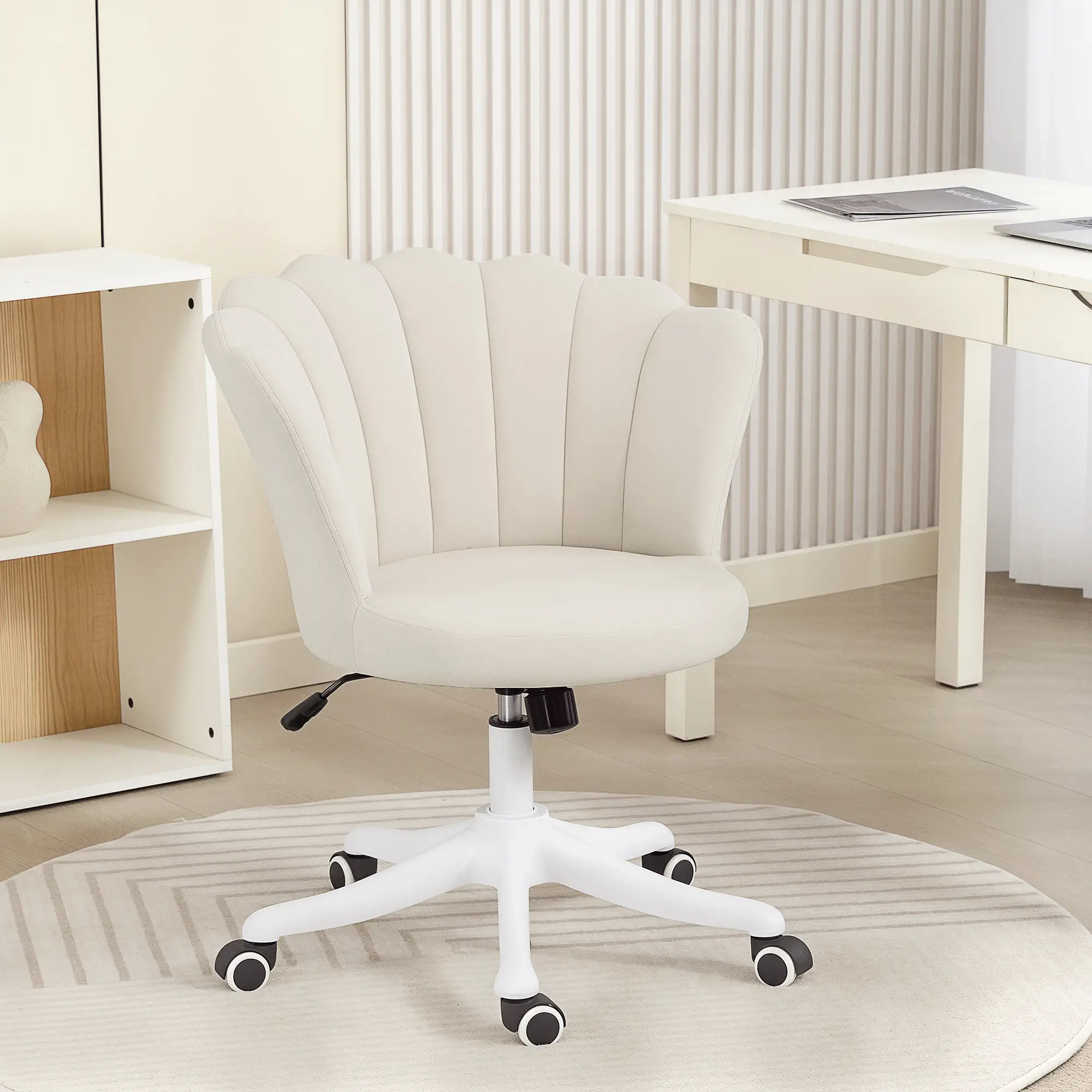 Armless Swivel Desk Chair, Adjustable Height, Cream - Image 2