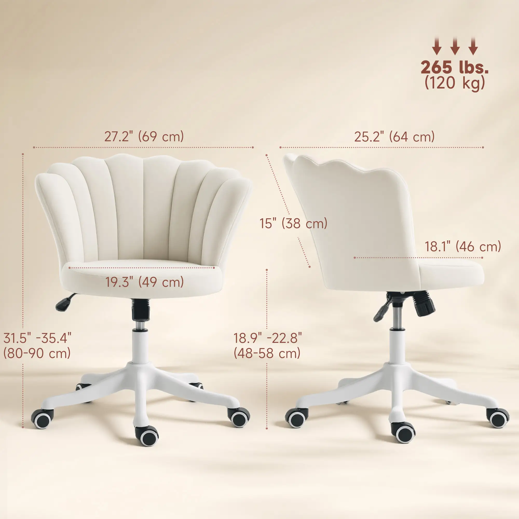 Armless Swivel Desk Chair, Adjustable Height, Cream - Image 3