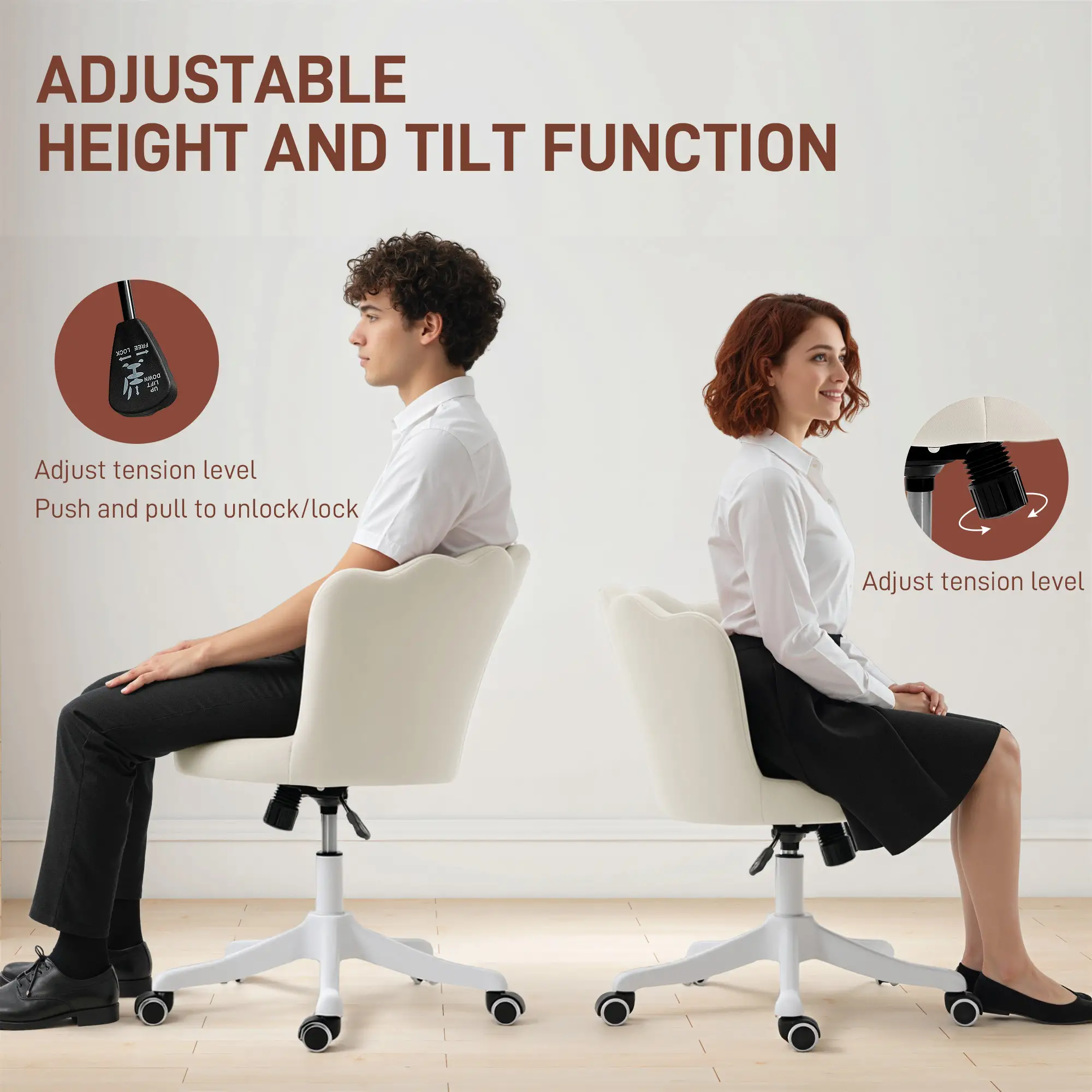 Armless Swivel Desk Chair, Adjustable Height, Cream - Image 4