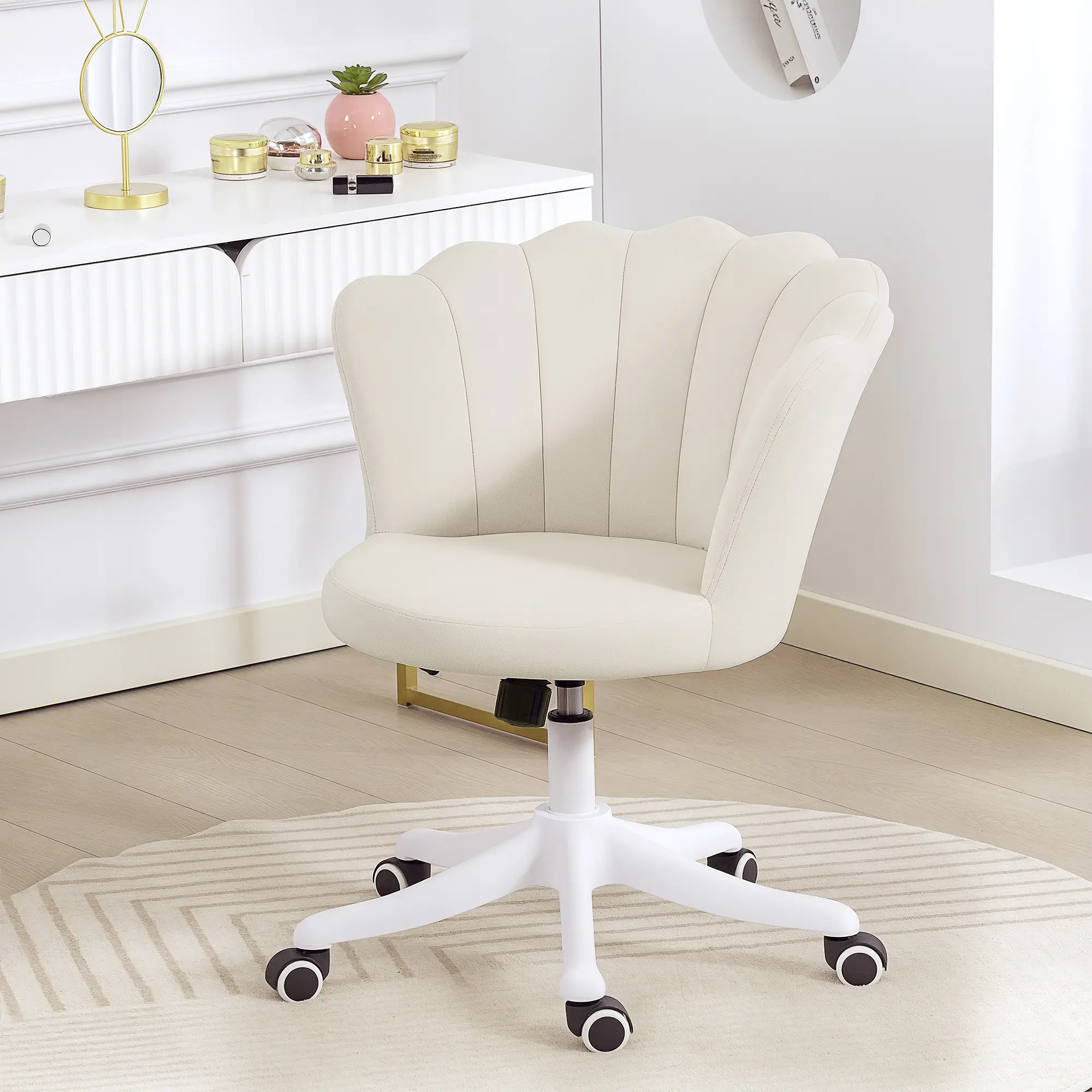 Armless Swivel Desk Chair, Adjustable Height, Cream - Image 8