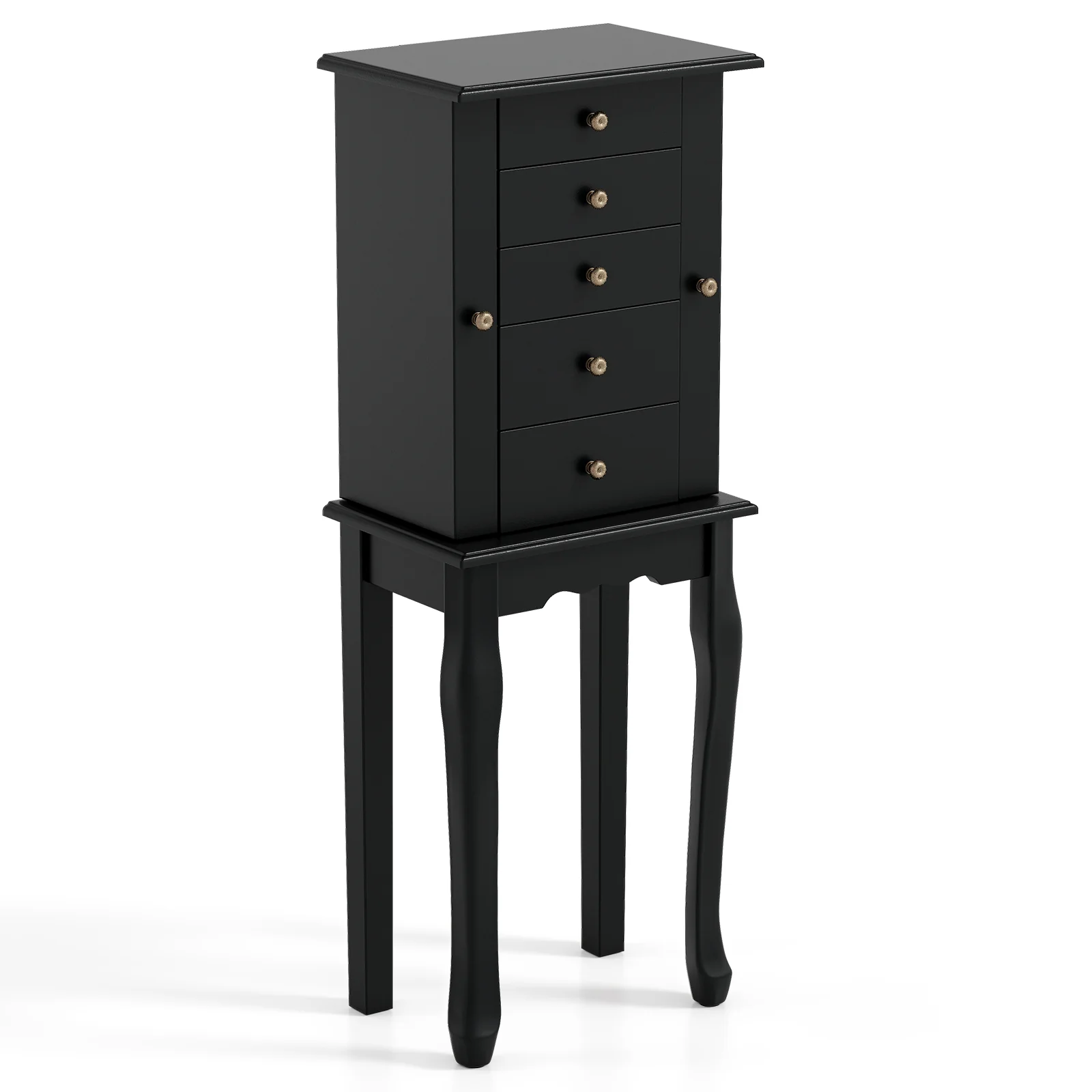 2 Colors Armoire Storage Standing Jewelry Cabinet with Mirror, Black - Image 4