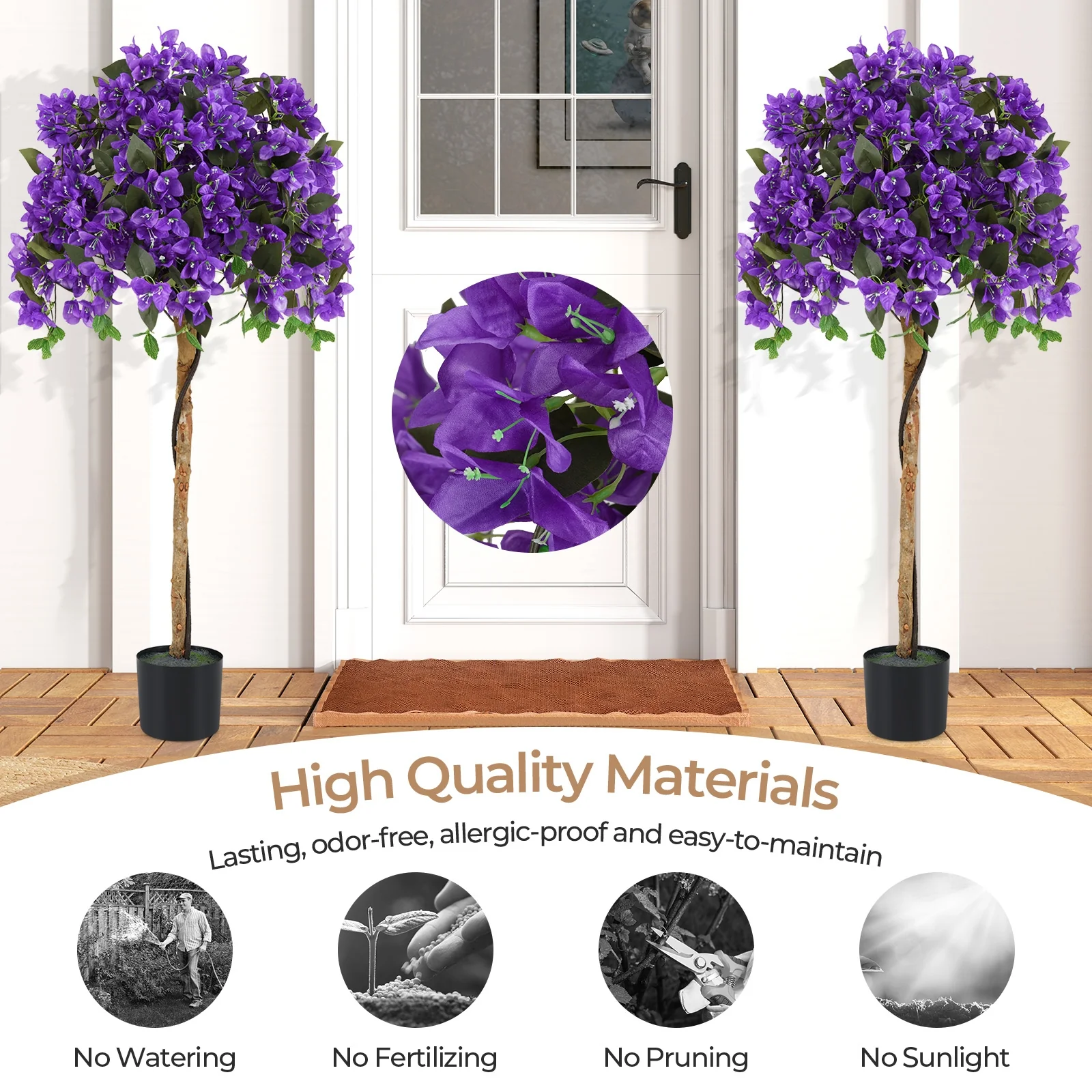 Artificial Azalea Tree, 4.5 Feet, Cement Pot, Purple - Image 9
