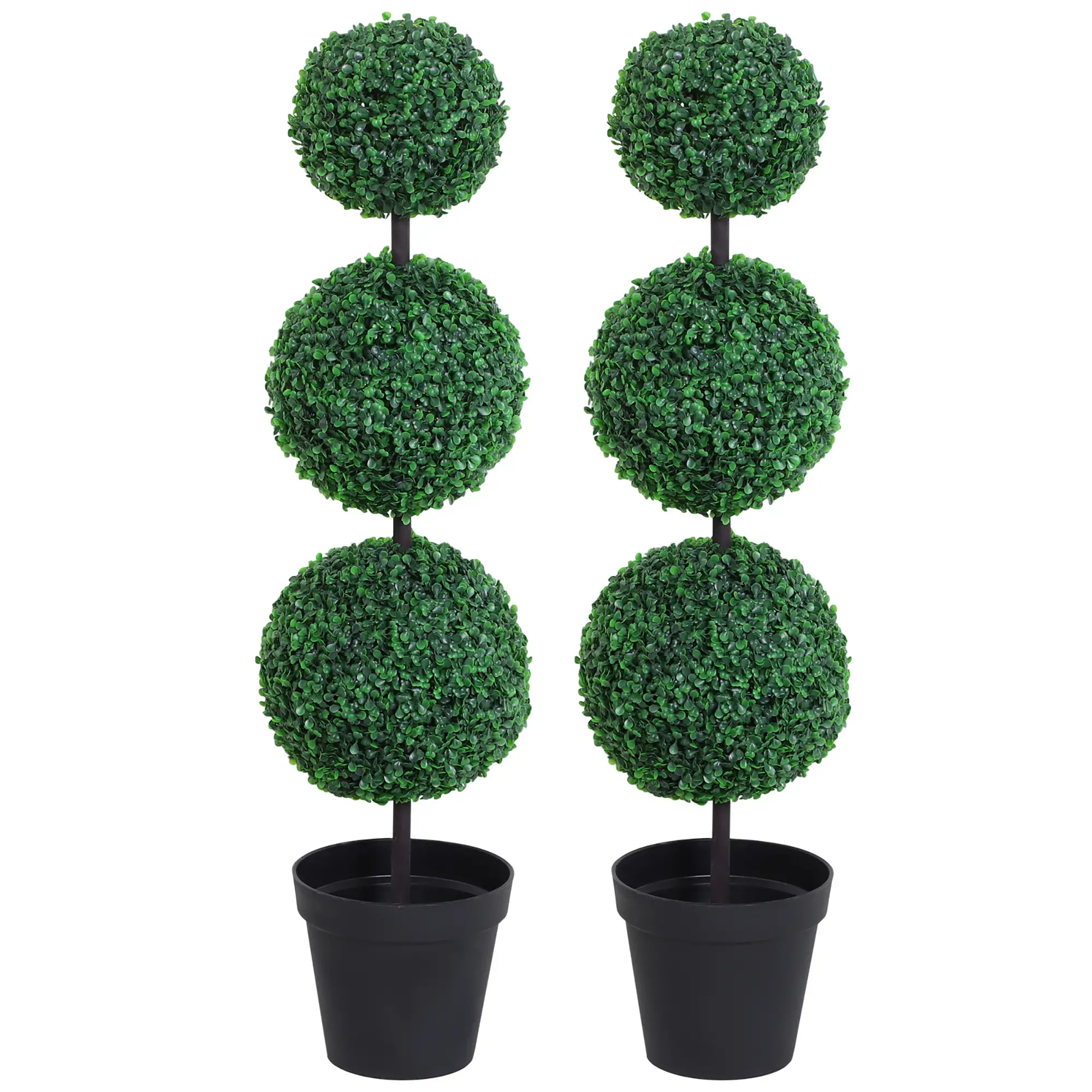 Artificial Ball Boxwood Topiary Trees, 44.1", Fake Plants In Pots, Dark Green