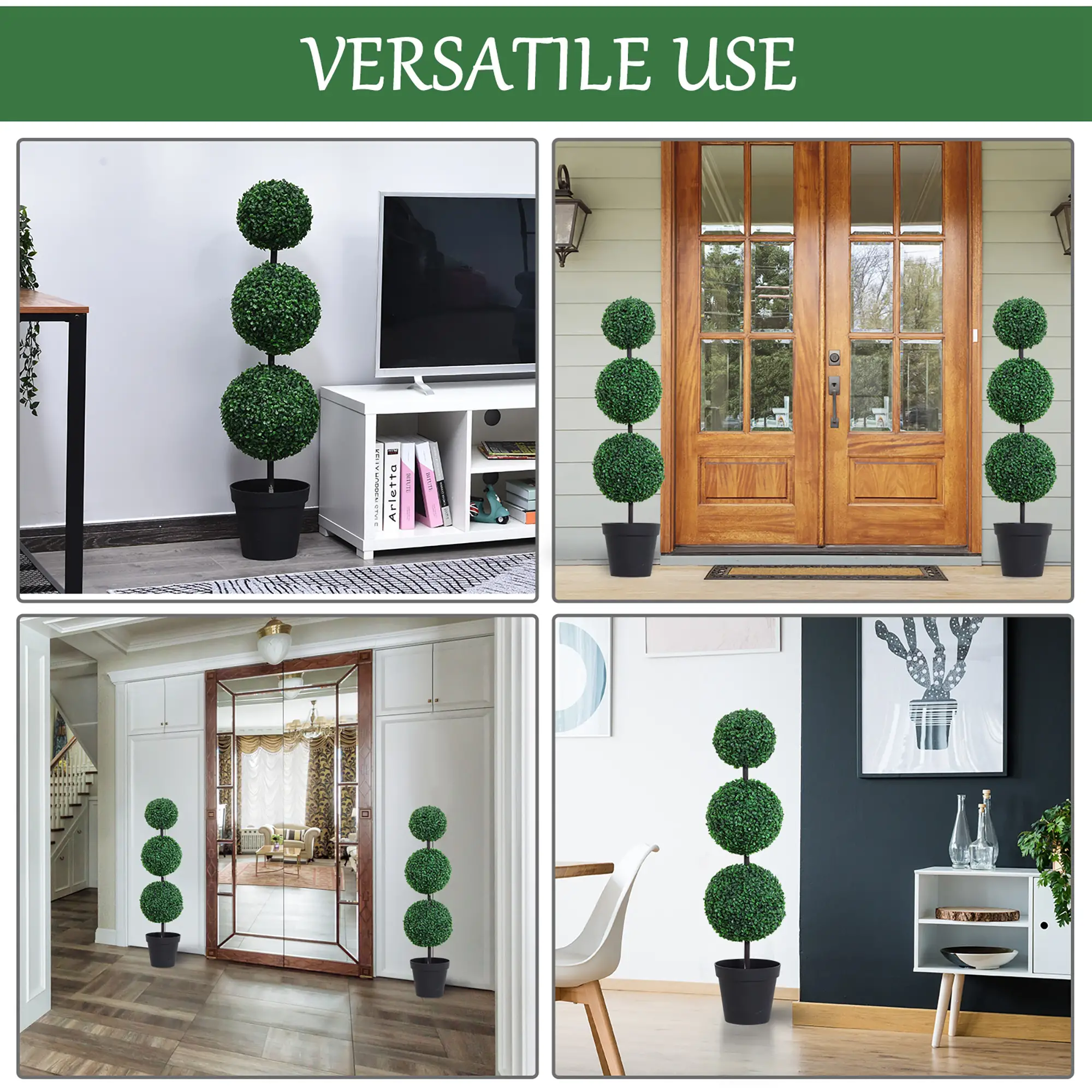 Artificial Ball Boxwood Topiary Trees, 44.1", Fake Plants In Pots, Dark Green - Image 4