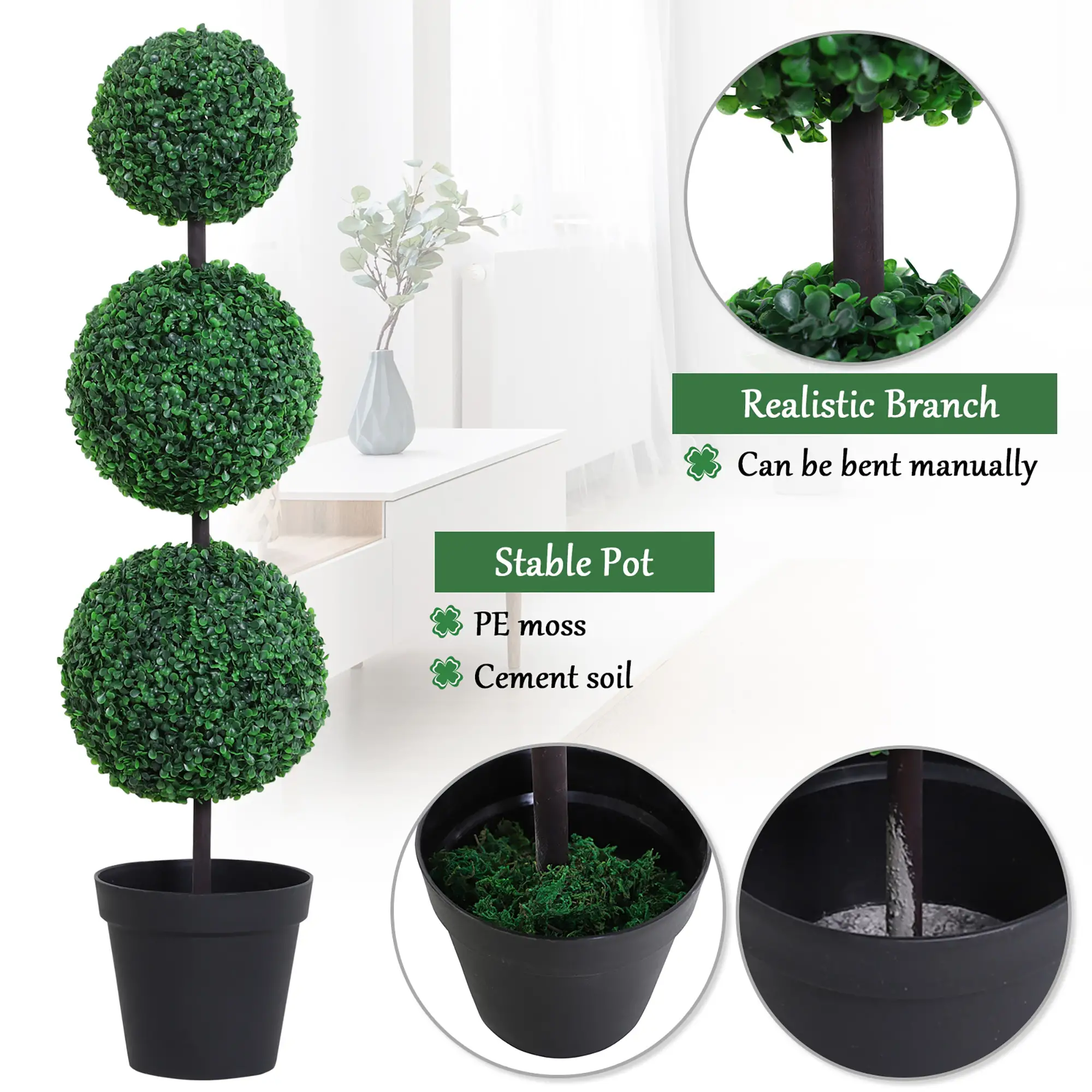 Artificial Ball Boxwood Topiary Trees, 44.1", Fake Plants In Pots, Dark Green - Image 5