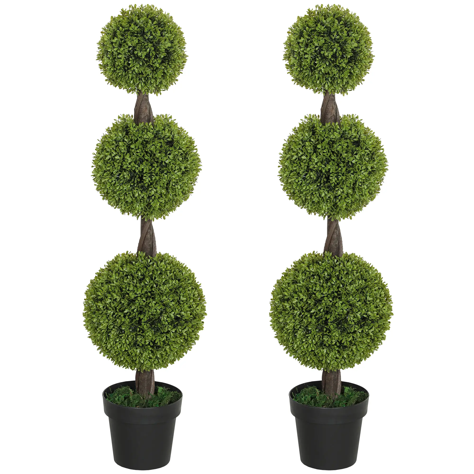 Artificial Ball Boxwood Topiary Trees, Set of 2, Indoor Outdoor Decor, Green