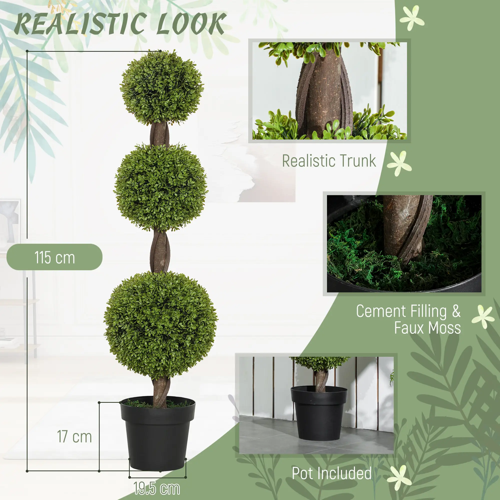 Artificial Ball Boxwood Topiary Trees, Set of 2, Indoor Outdoor Decor, Green - Image 4