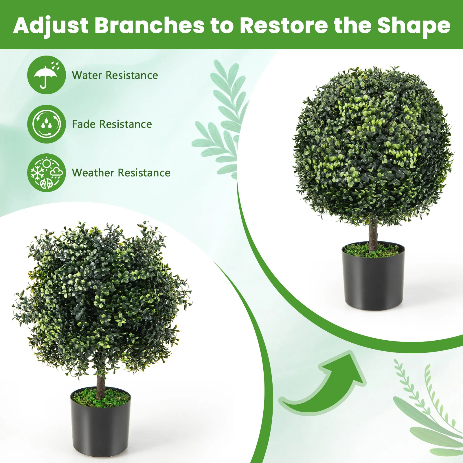 Artificial Ball Tree Set Of 2, Natural Look, Water Resistance - Image 8