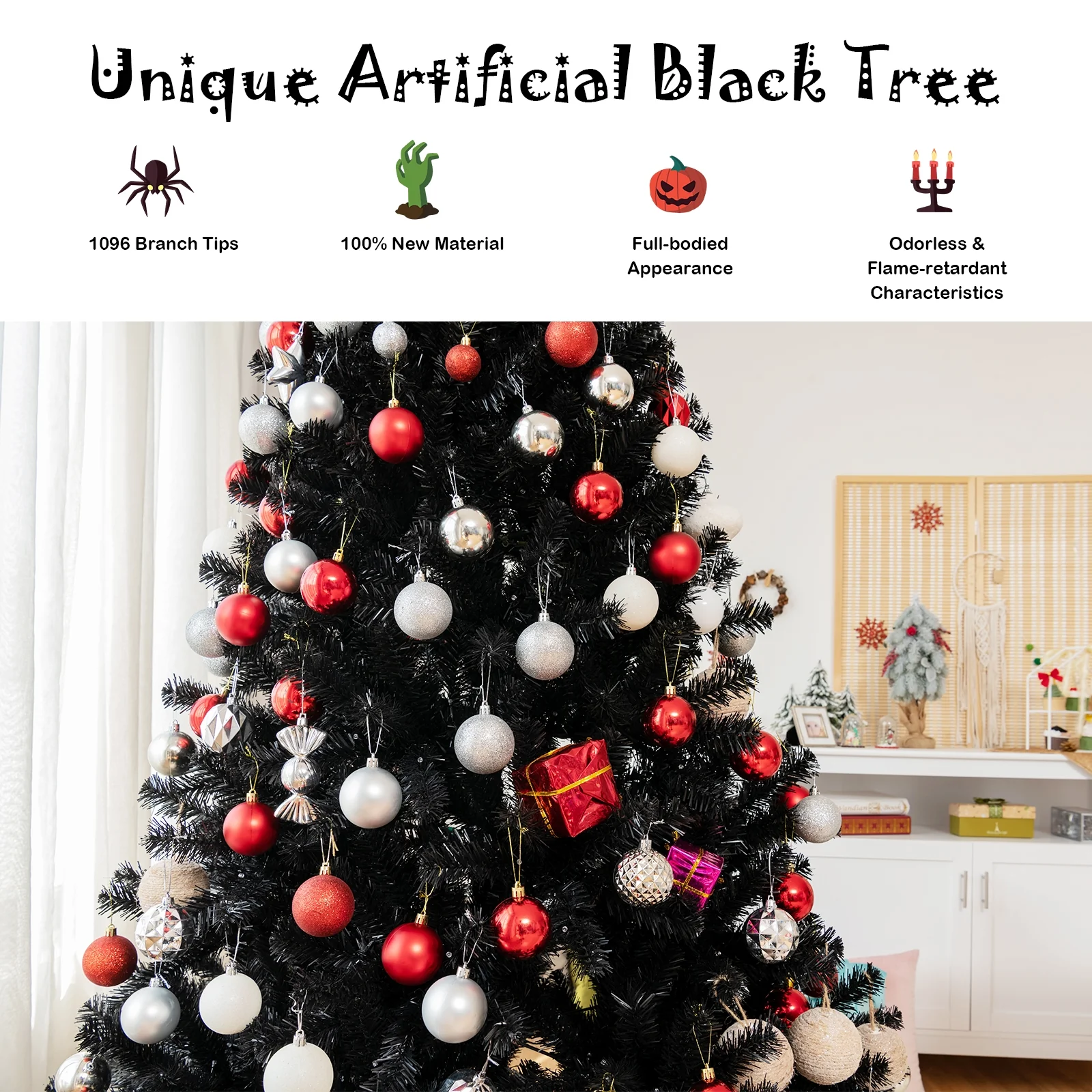 Artificial Christmas Halloween Tree, 7', Purple LED Lights, Black - Image 9