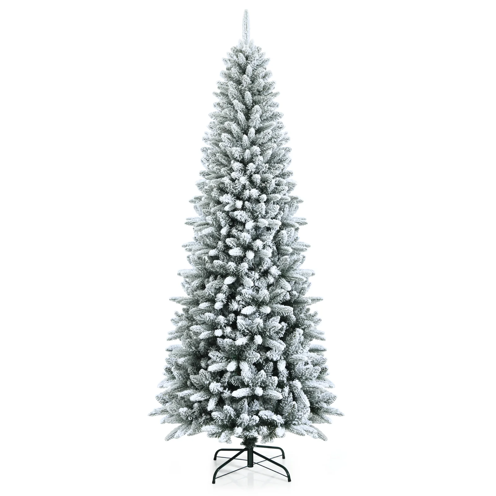 Artificial Christmas Pencil Tree, 7.5', Snow Flocked, Mixed Tips, White