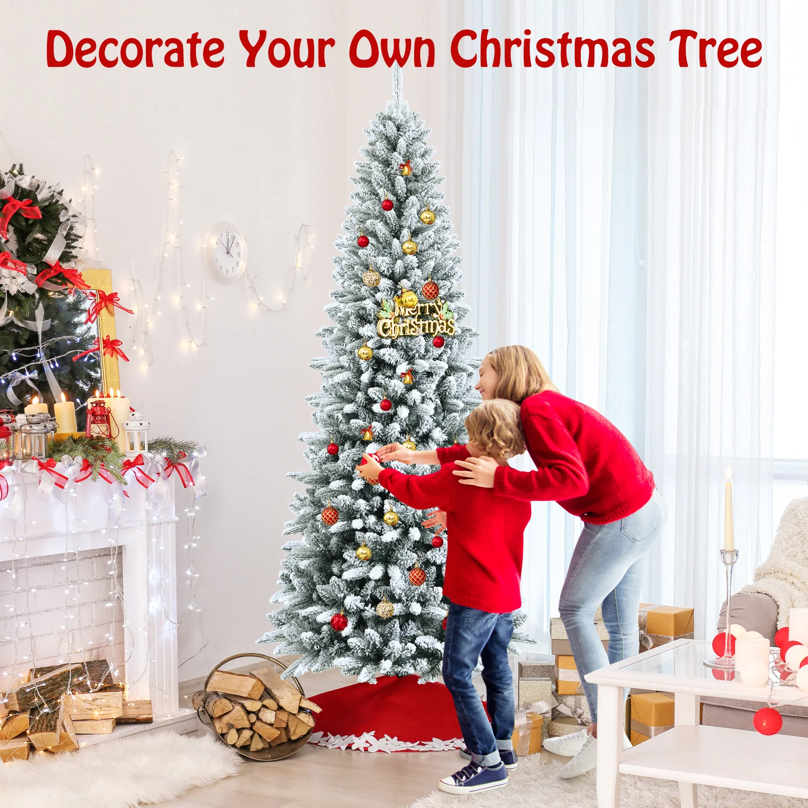 Artificial Christmas Pencil Tree, 7.5', Snow Flocked, Mixed Tips, White - Image 6