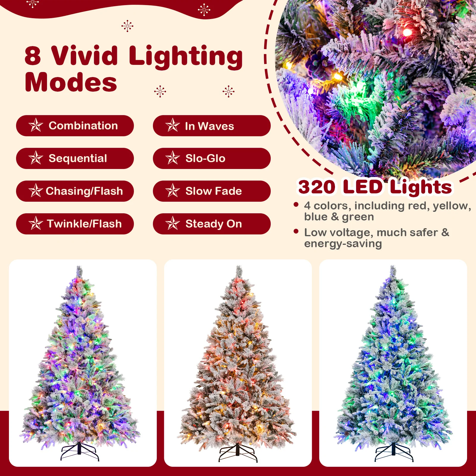 Artificial Christmas Tree With Pine Needles, LED Lights, 7 Ft, Green - Image 10