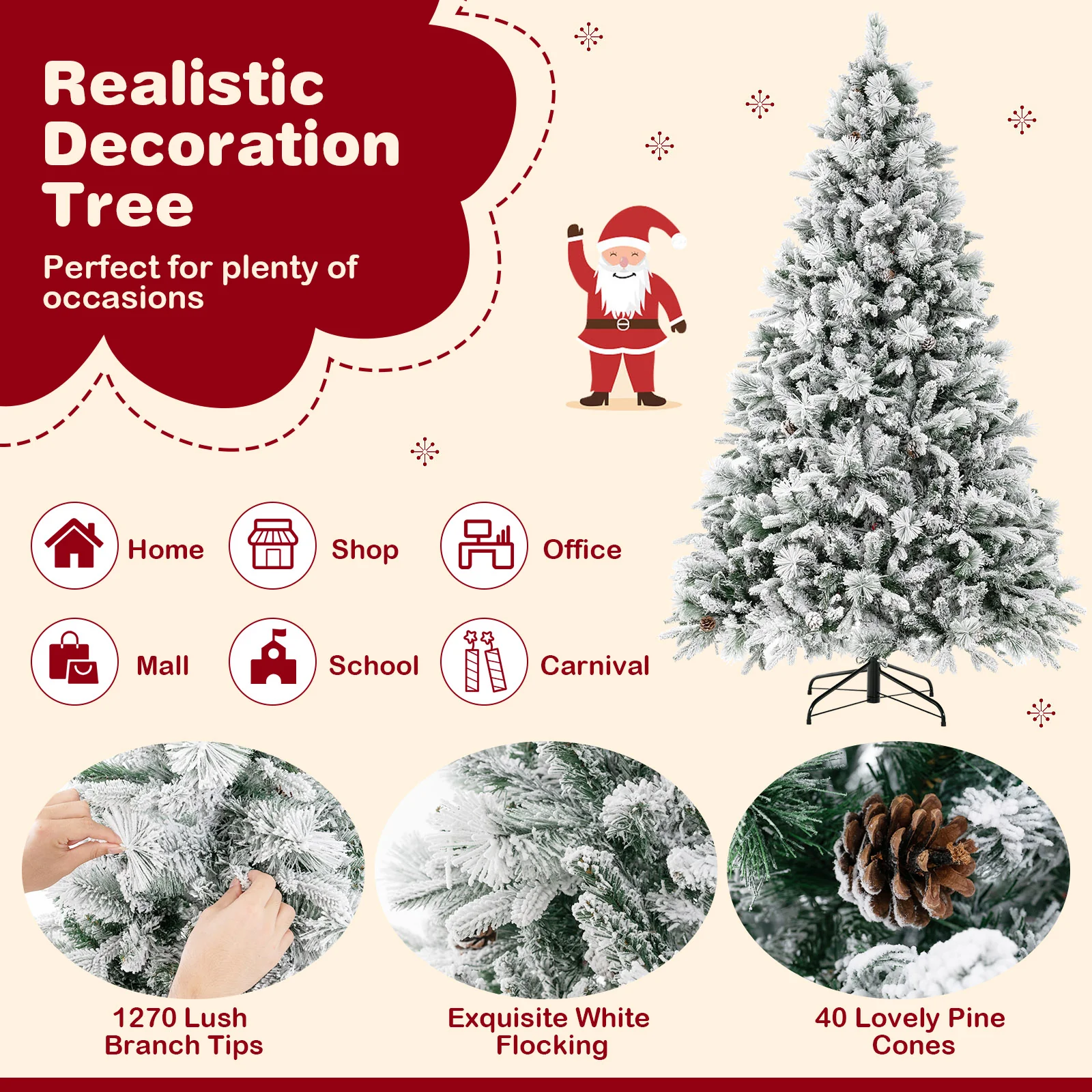 Artificial Christmas Tree With Pine Needles, LED Lights, 7 Ft, Green - Image 8