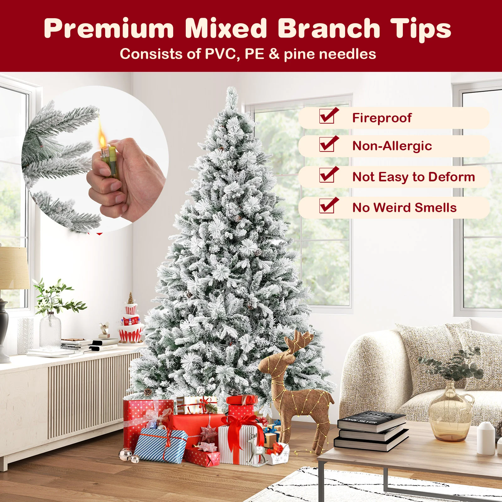 Artificial Christmas Tree With Pine Needles, LED Lights, 7 Ft, Green - Image 9