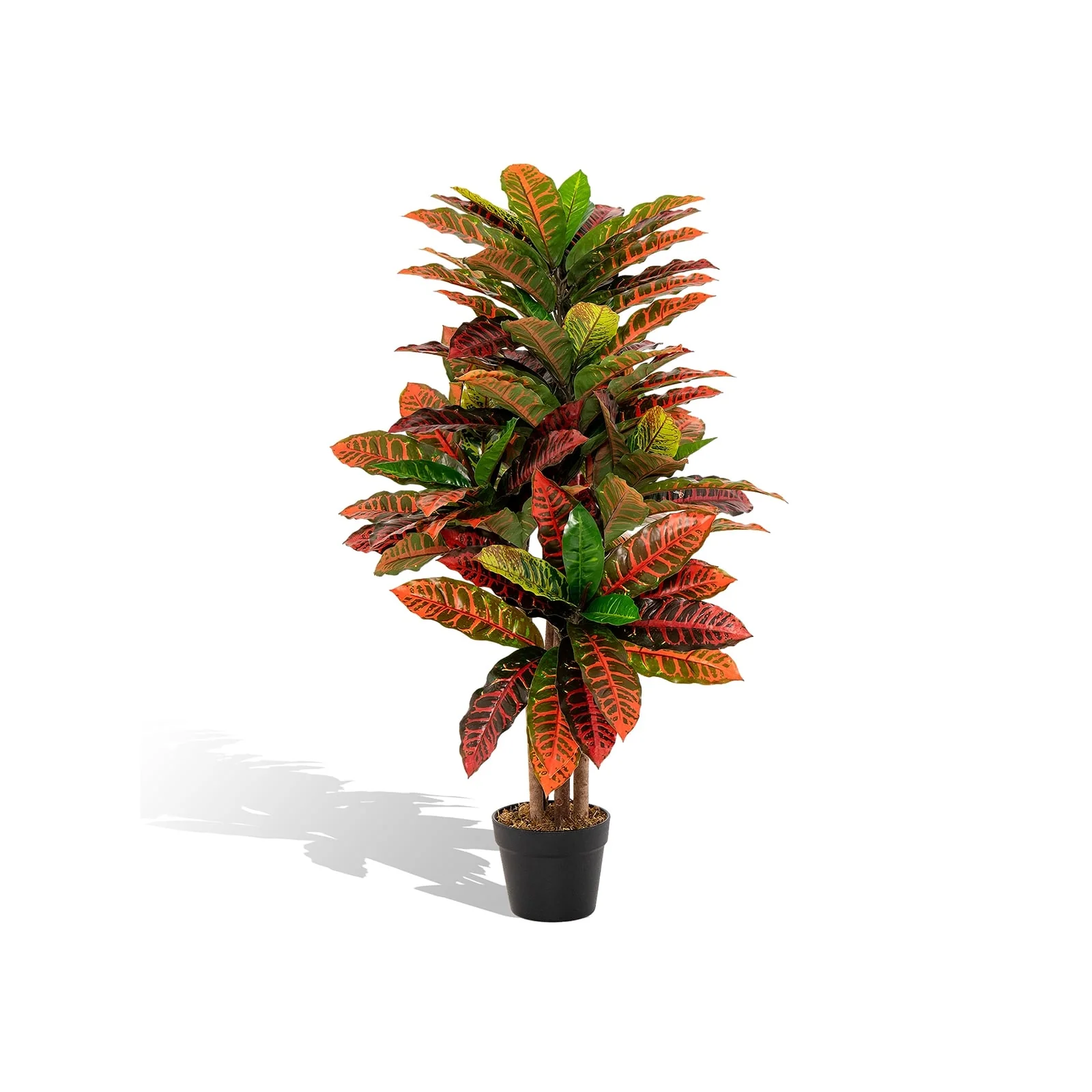 Artificial Croton Plant, 40 Inch, Fake Palm Tree With Variegated Leaves, Red