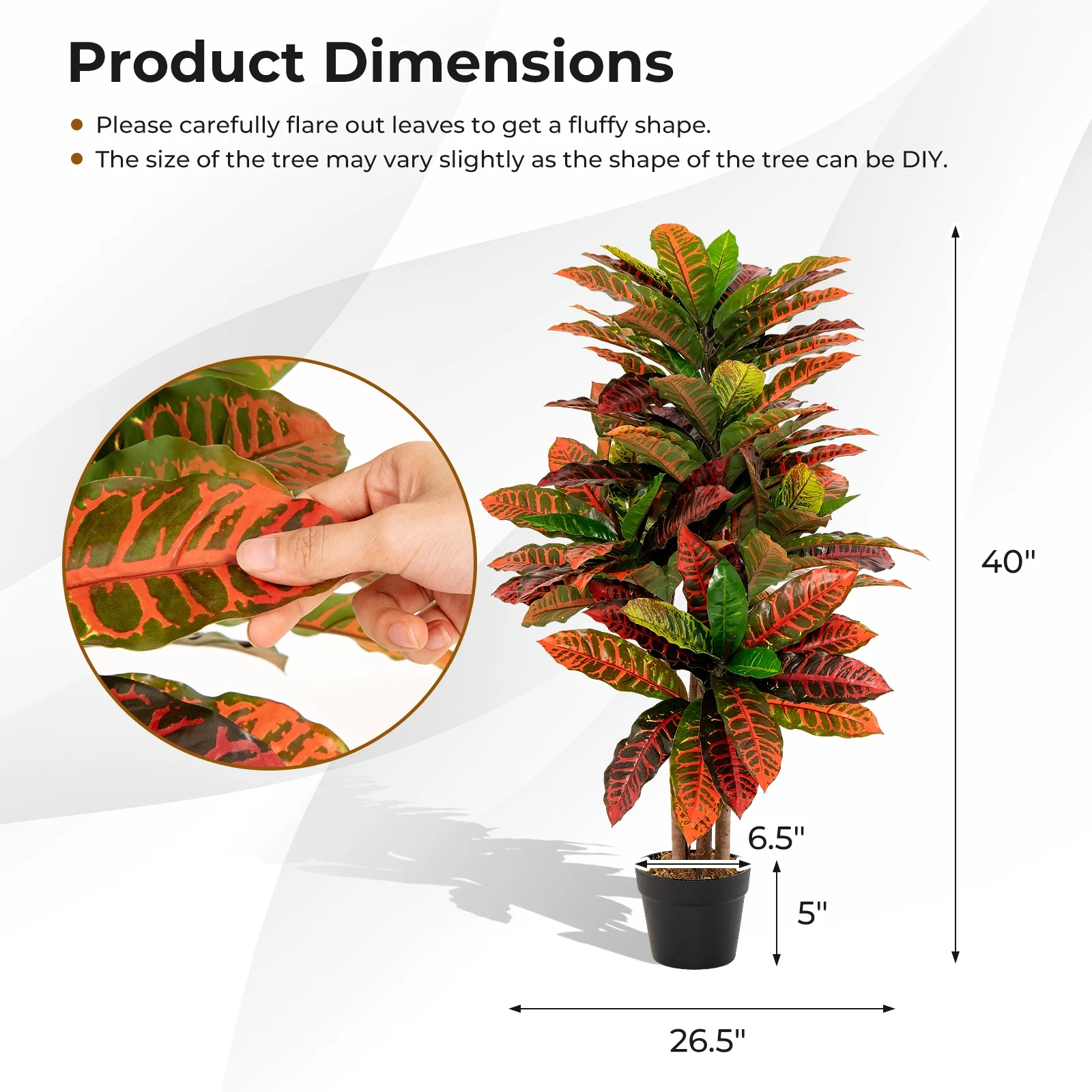 Artificial Croton Plant, 40 Inch, Fake Palm Tree With Variegated Leaves, Red - Image 5
