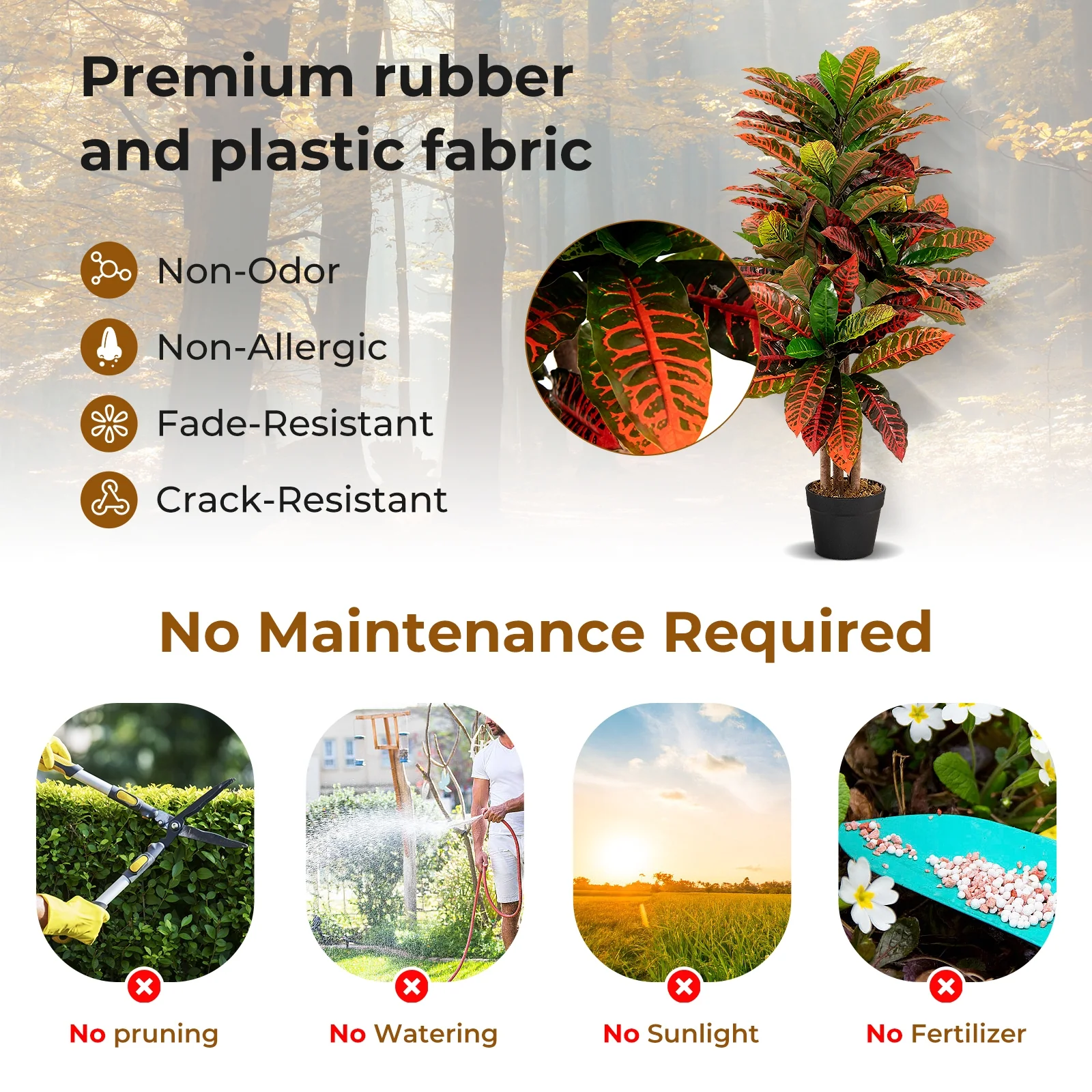 Artificial Croton Plant, 40 Inch, Fake Palm Tree With Variegated Leaves, Red - Image 8