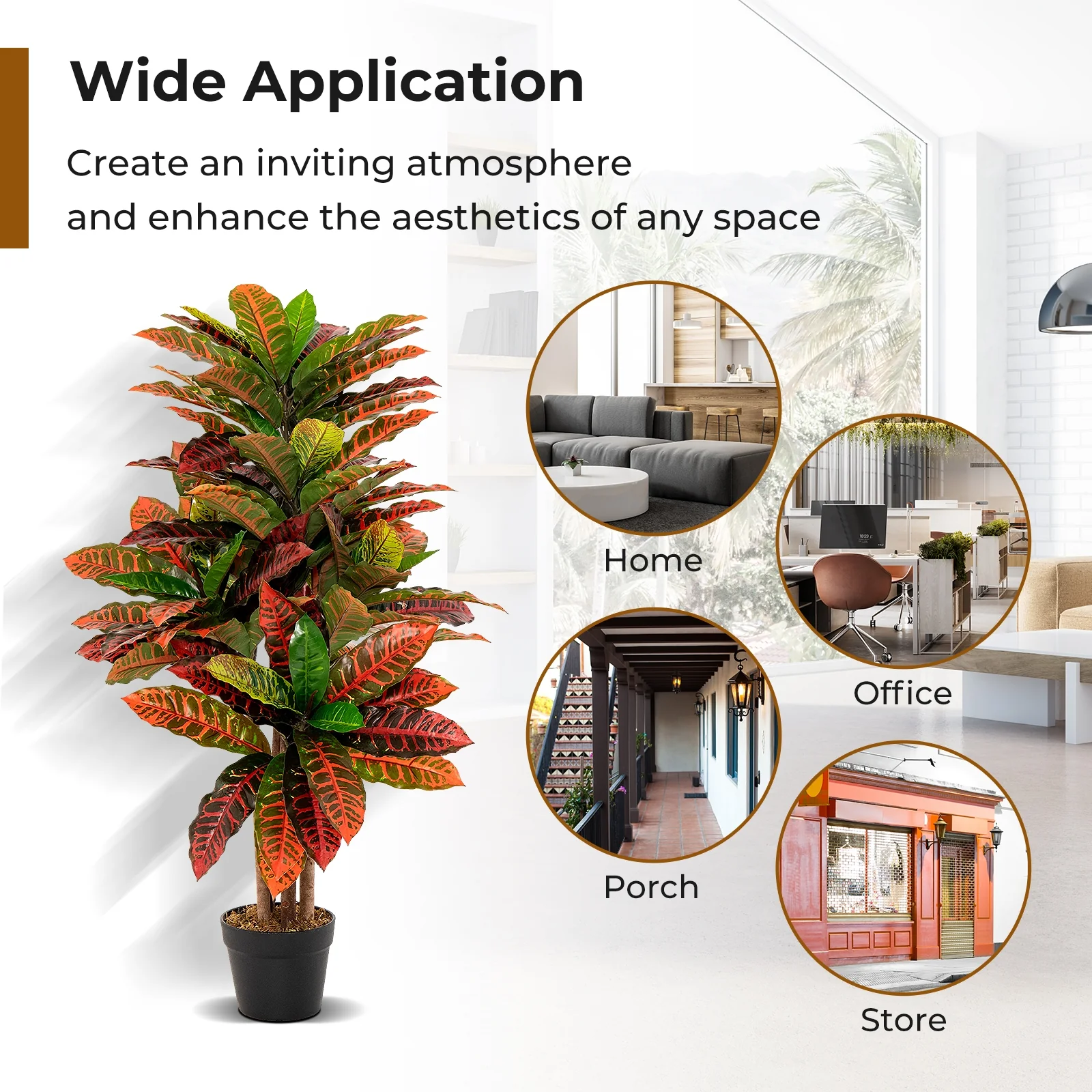 Artificial Croton Plant, 40 Inch, Fake Palm Tree With Variegated Leaves, Red - Image 9