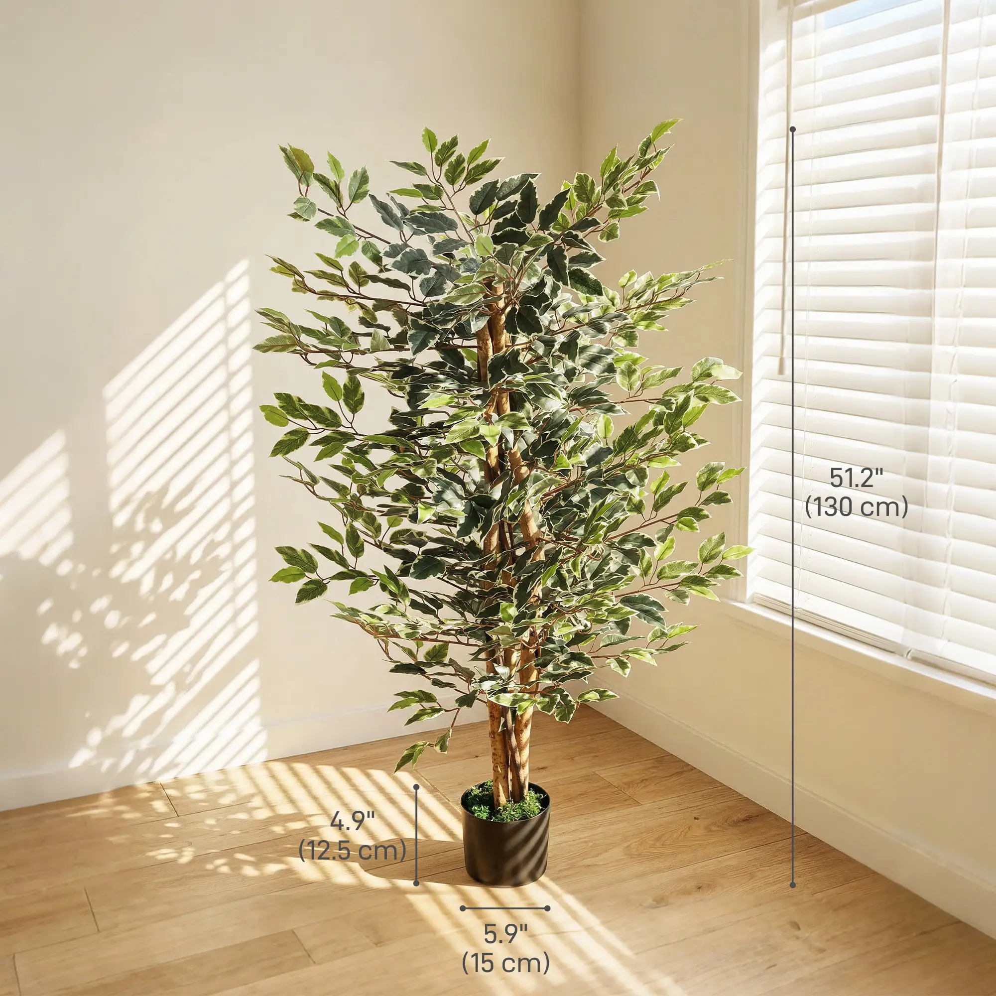 Artificial Ficus Tree With Leaves, Faux Plant In Nursery Pot - Image 3