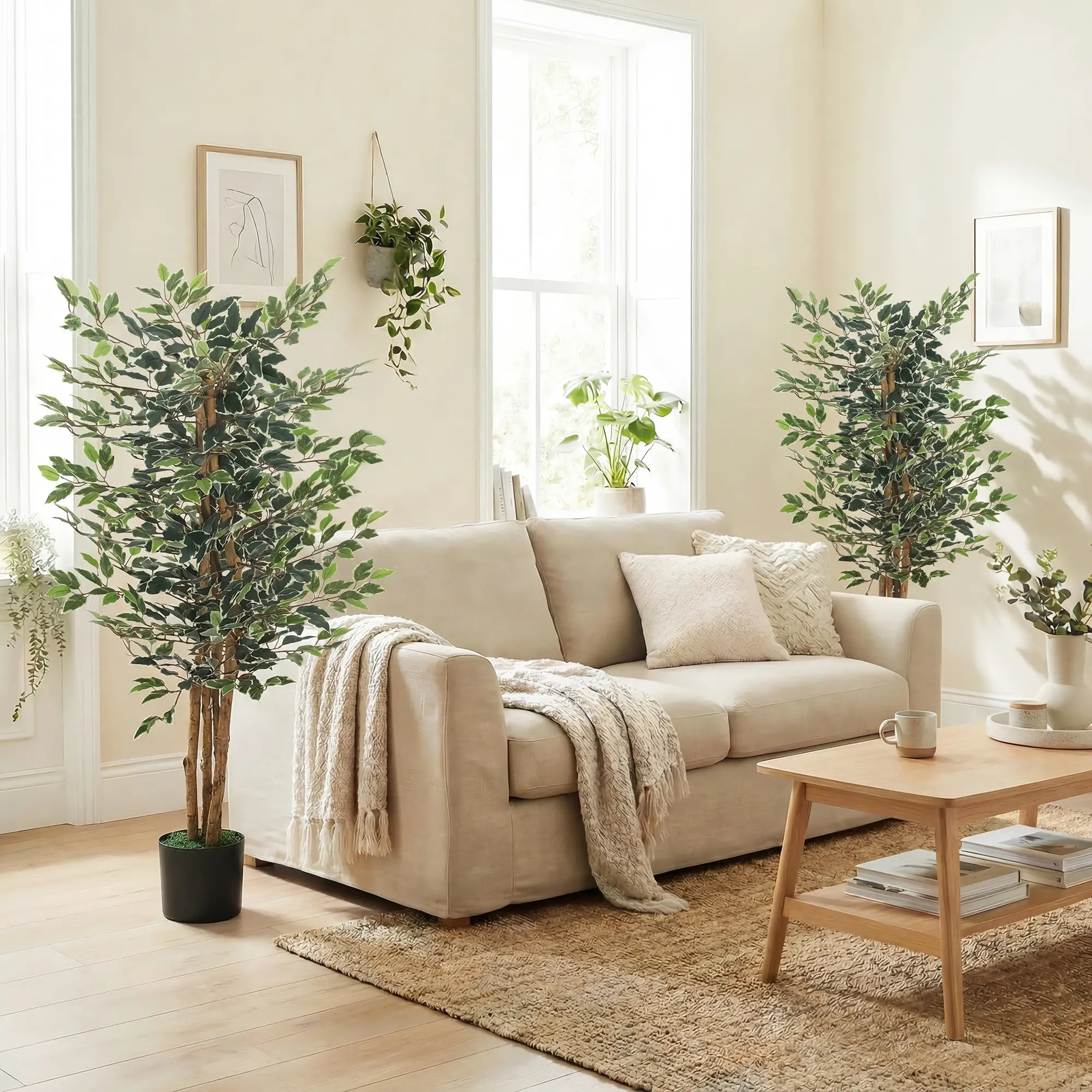 Artificial Ficus Tree With Leaves, Faux Plant In Nursery Pot - Image 7