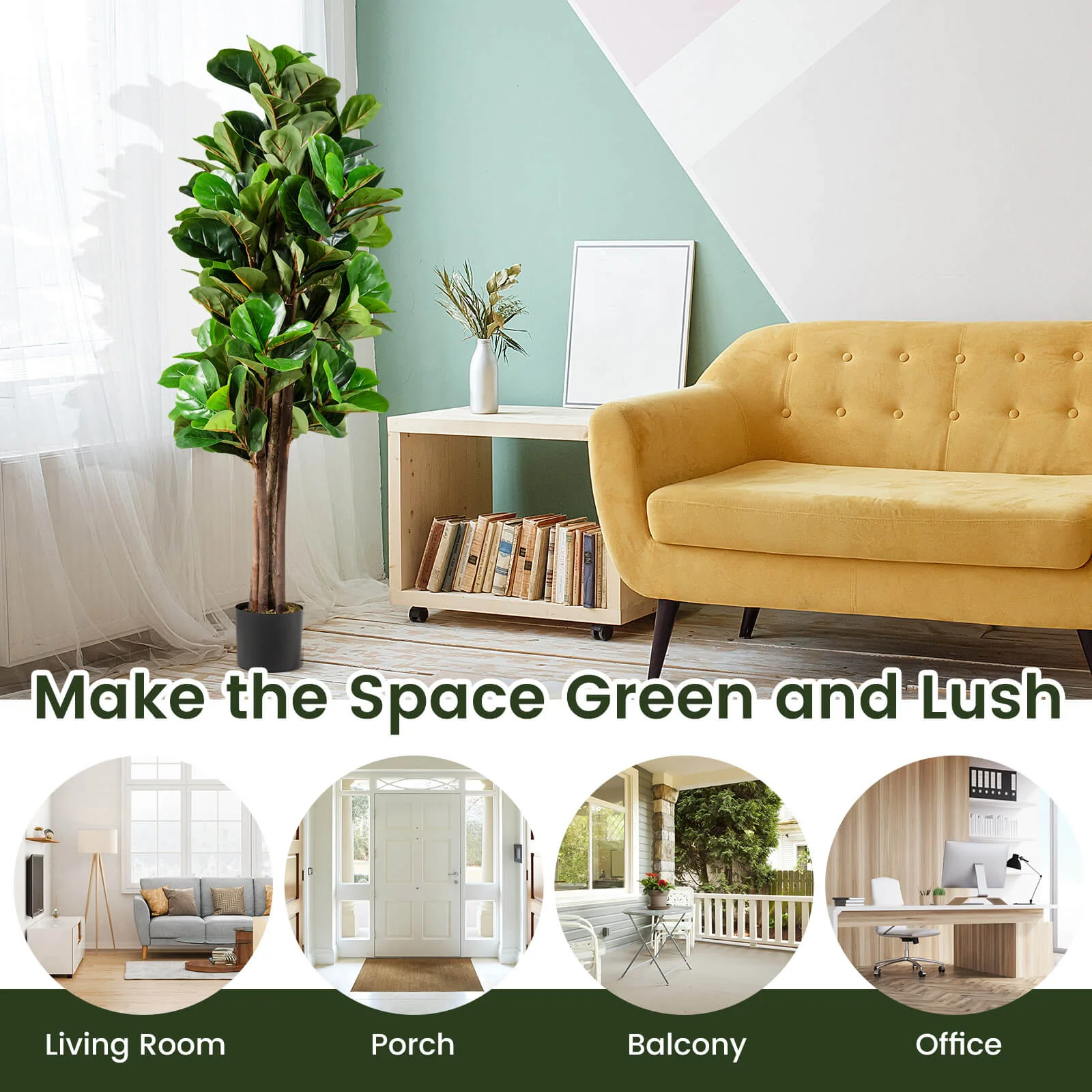 Artificial Fiddle Leaf Fig Tree, 5 Feet, Green - Image 9