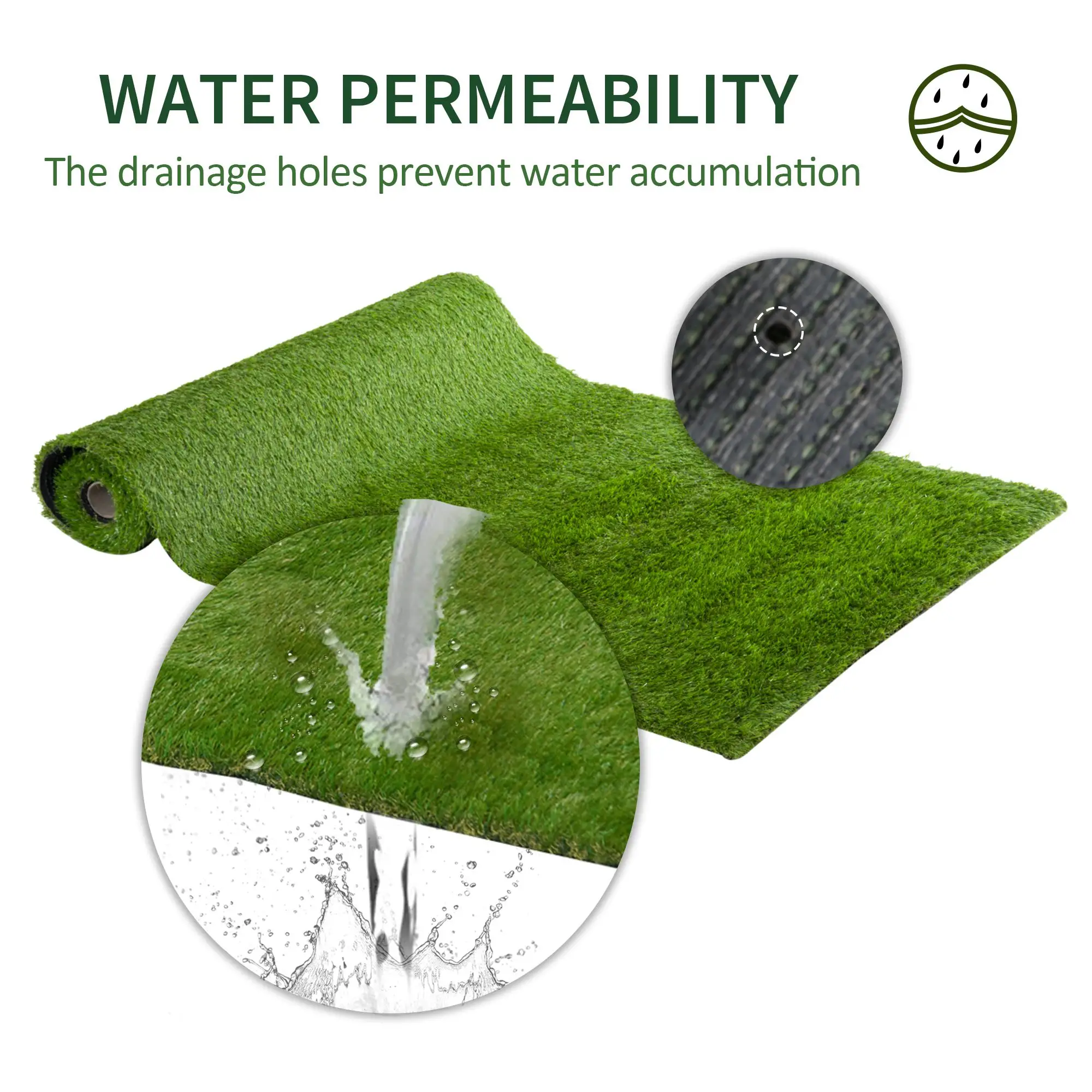 Artificial Grass 10' x 3', UV Protection, Drain Holes, Green - Image 4