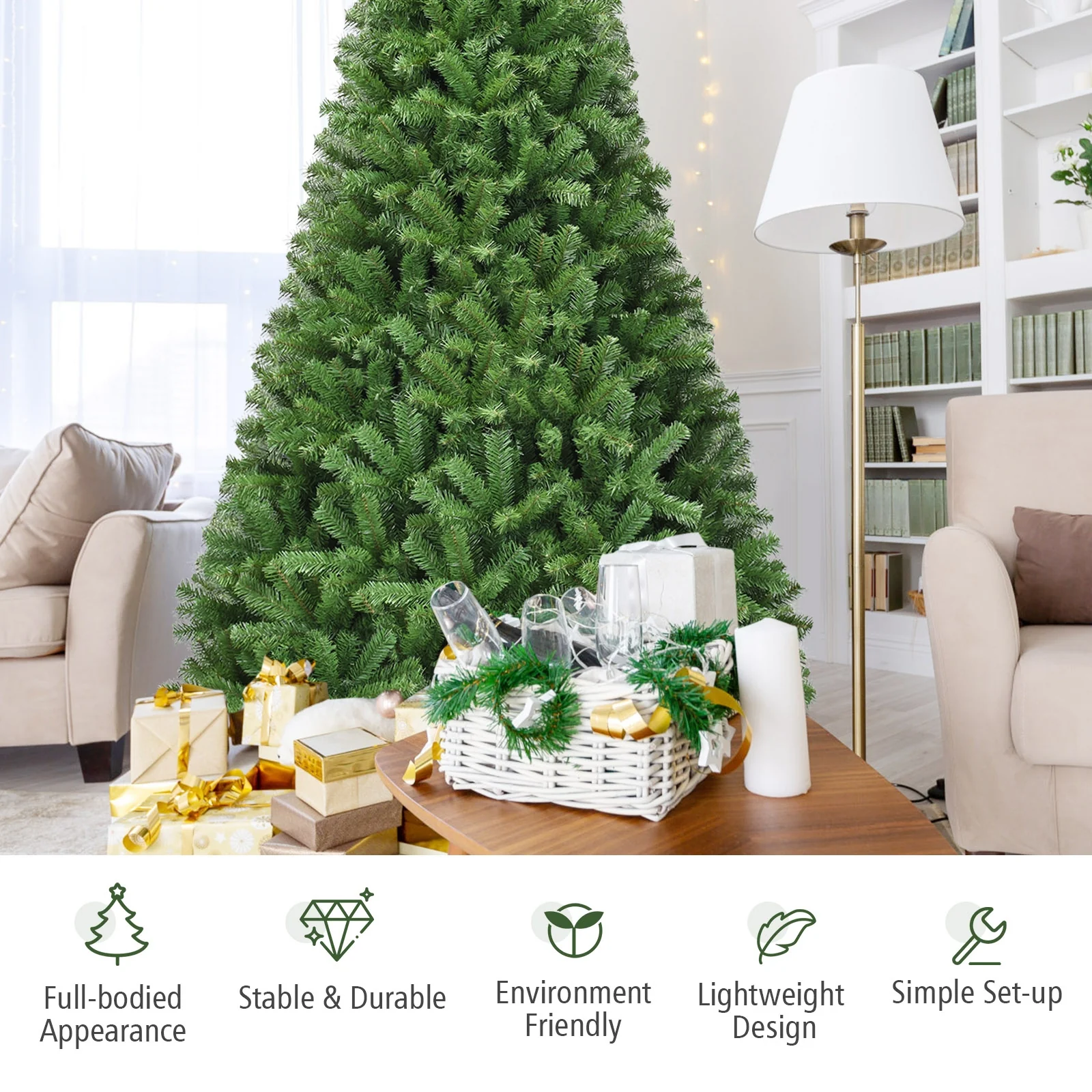 Artificial Hinged PVC Christmas Tree, 9 ft, Green - Image 10