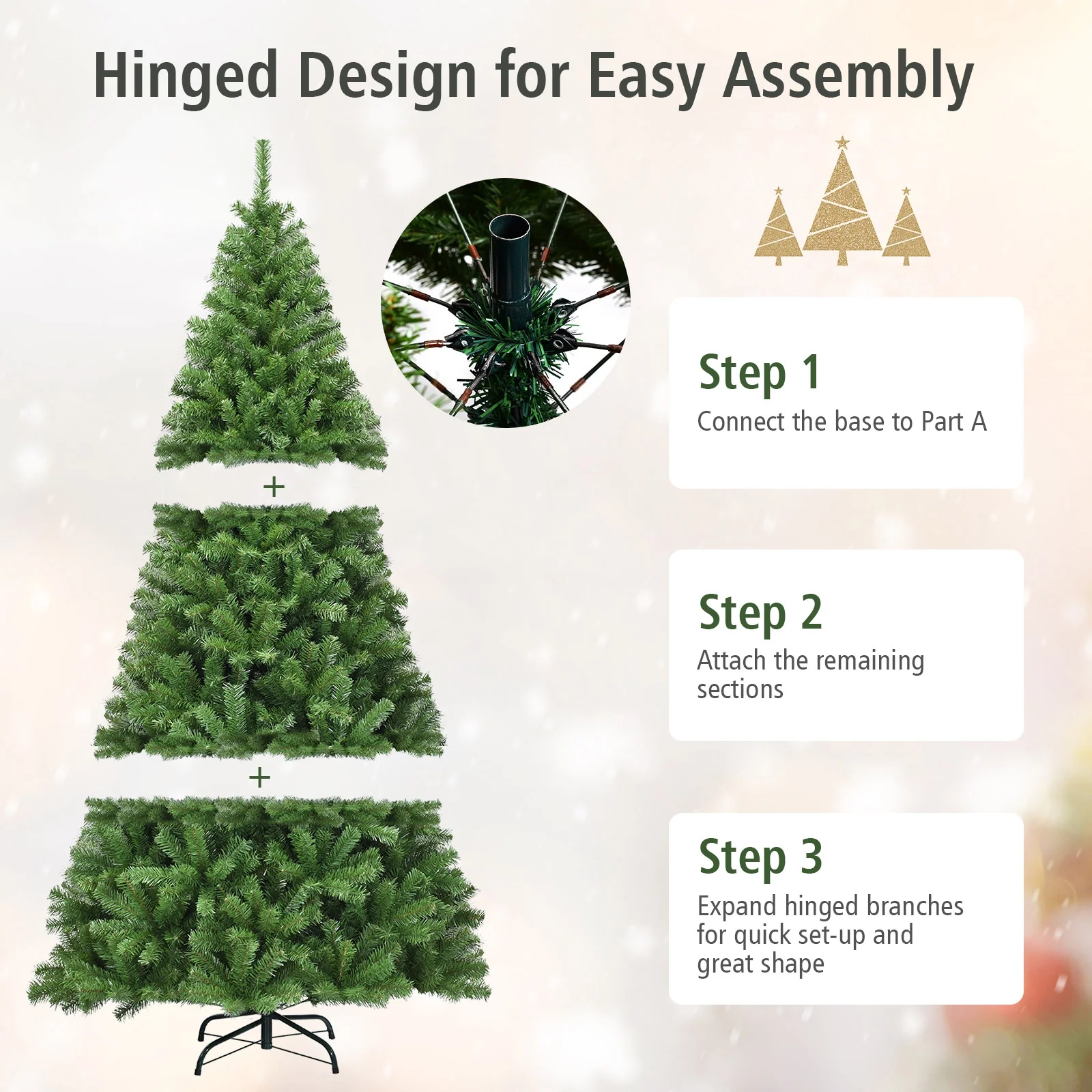 Artificial Hinged PVC Christmas Tree, 9 ft, Green - Image 6
