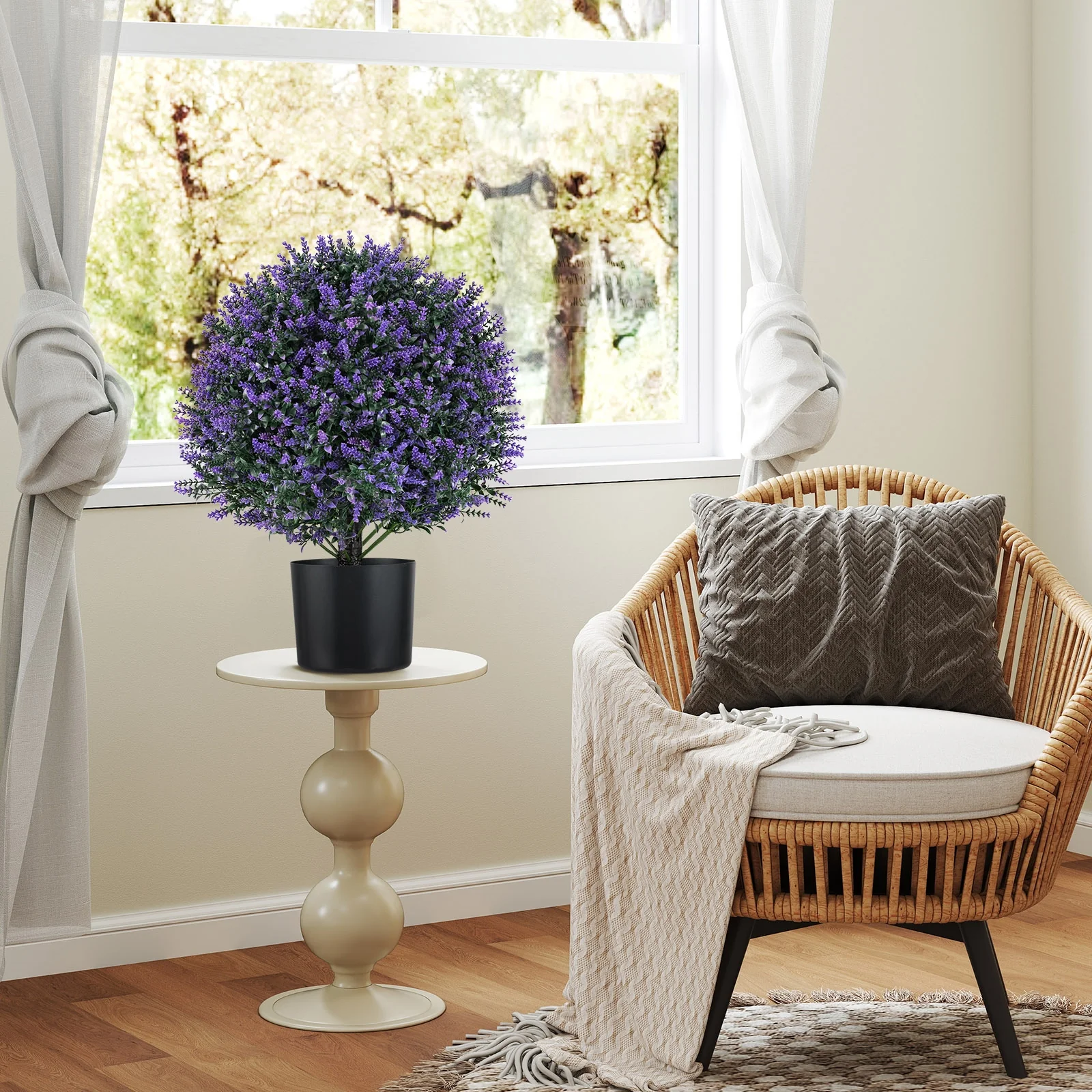 Artificial Lavender Topiary Ball Tree, 2 Pack, Purple - Image 3