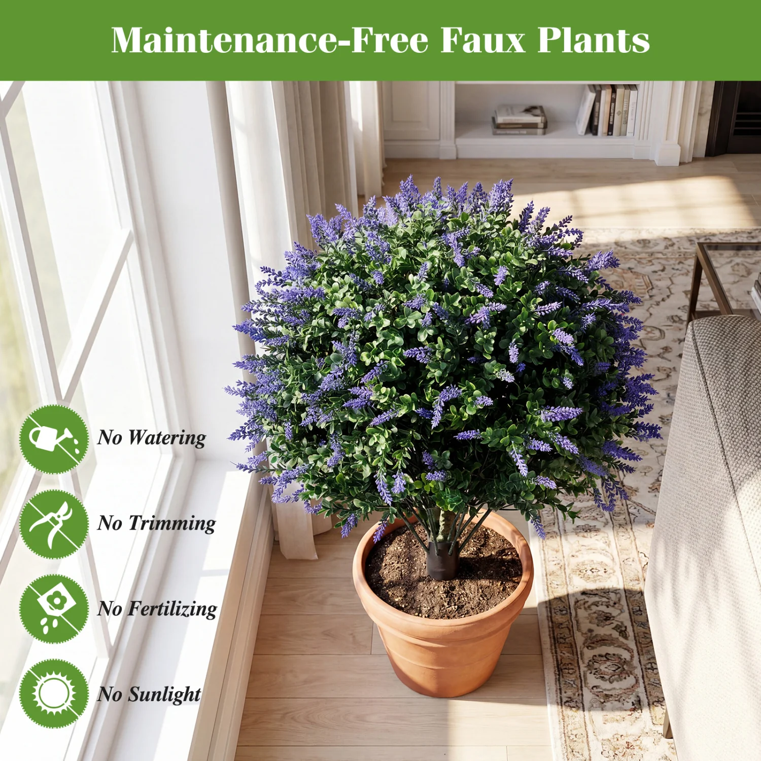 Artificial Topiary Ball Trees, 2 Pack, Lavender - Image 7