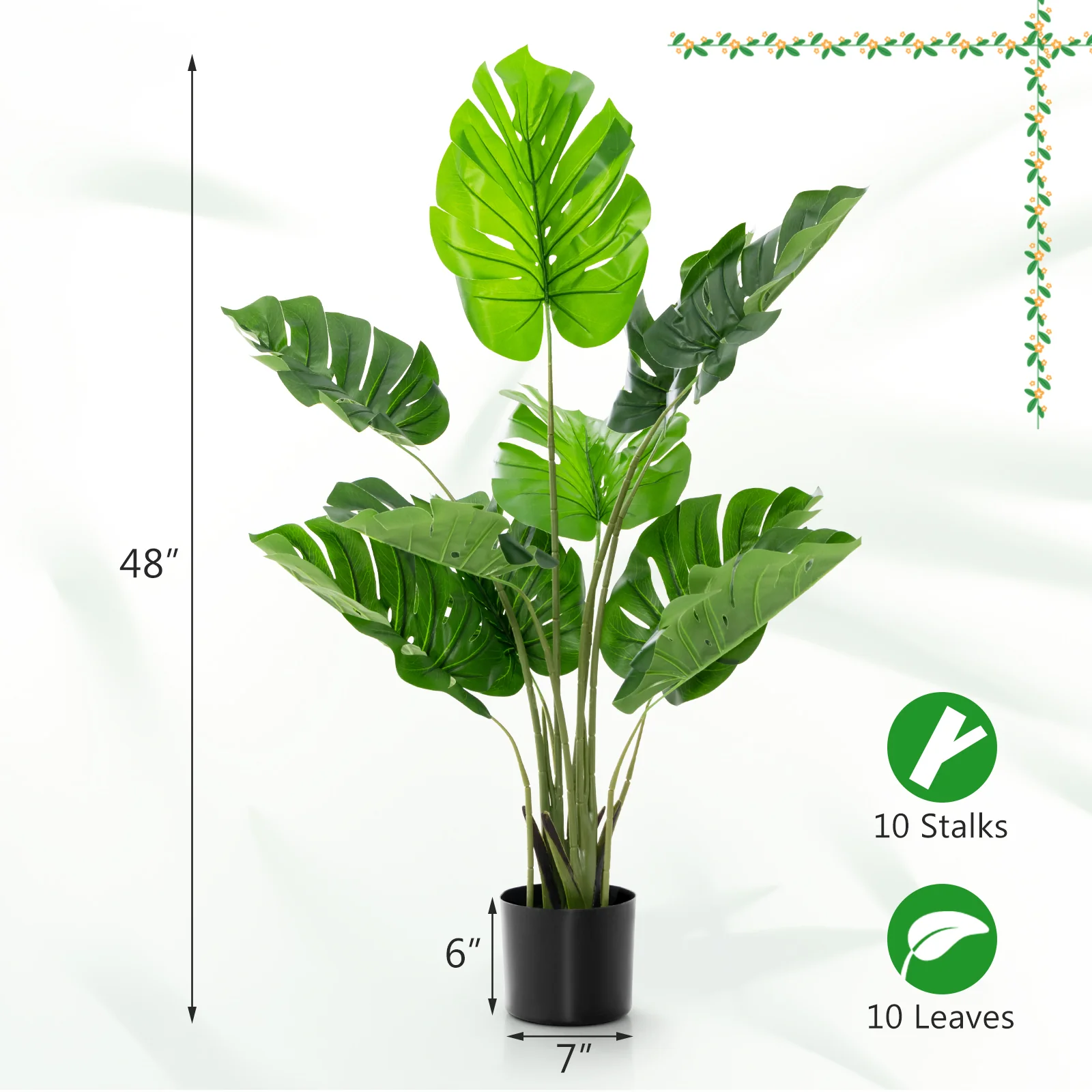 Artificial Monstera Deliciosa Tree, 2 Pack, 10 Leaves, Green - Image 5