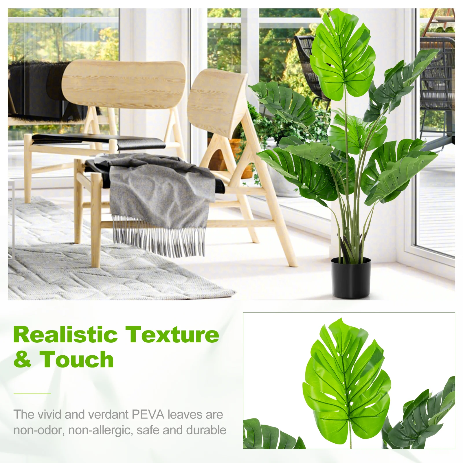 Artificial Monstera Deliciosa Tree, 2 Pack, 10 Leaves, Green - Image 6