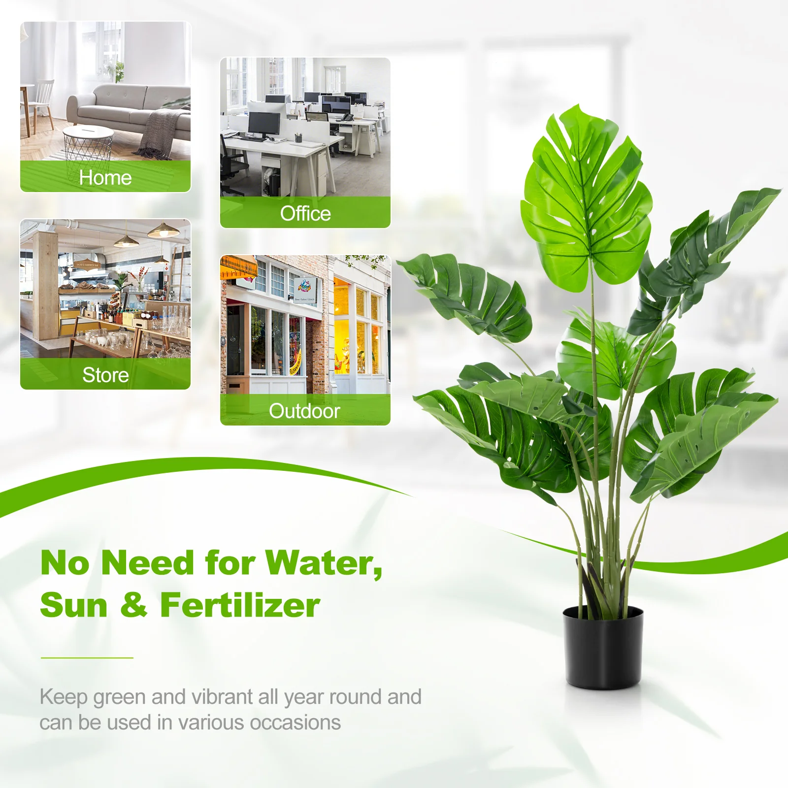 Artificial Monstera Deliciosa Tree, 2 Pack, 10 Leaves, Green - Image 7