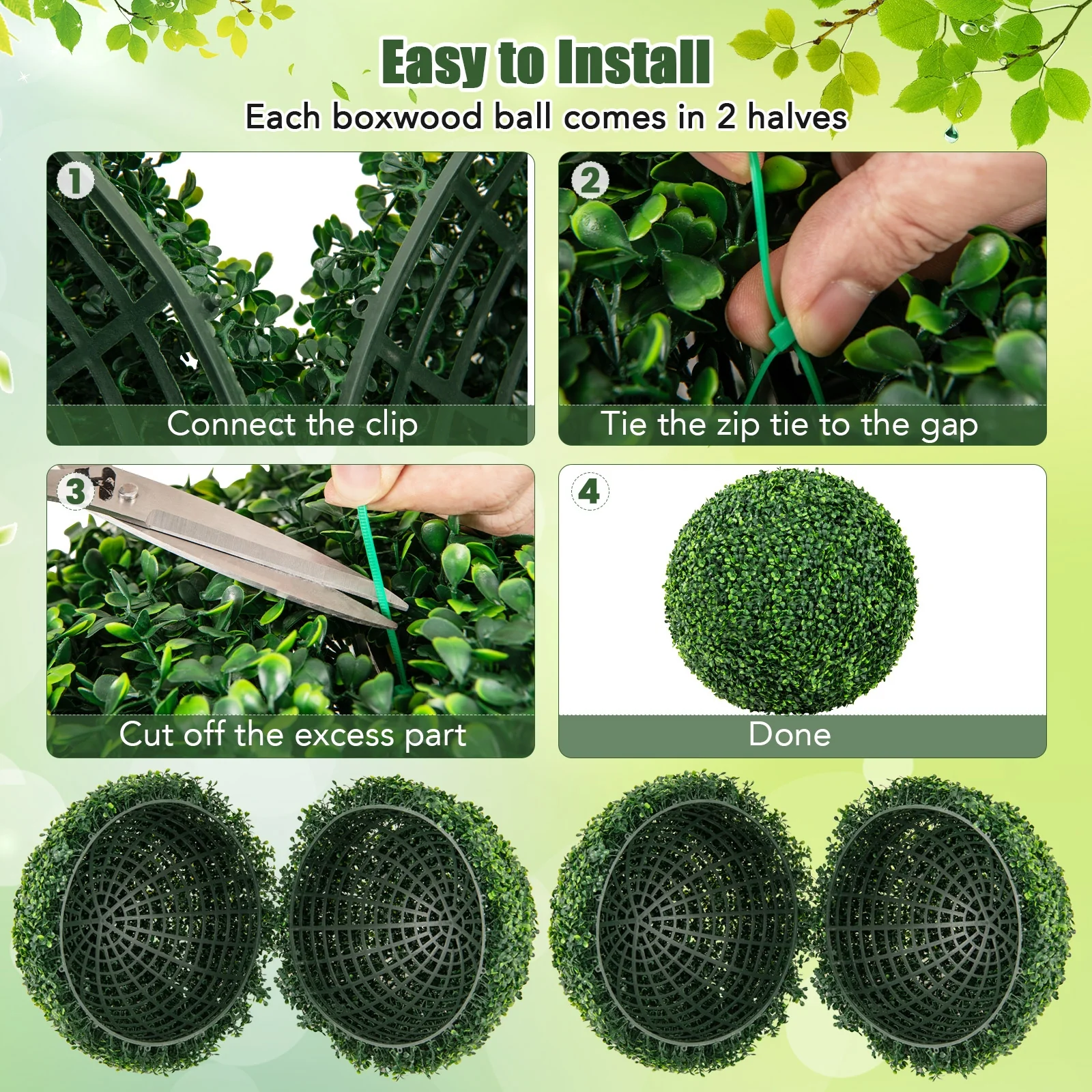 Artificial Plant Boxwood Topiary Ball, 16"/20", Patio Garden Decor - Image 10