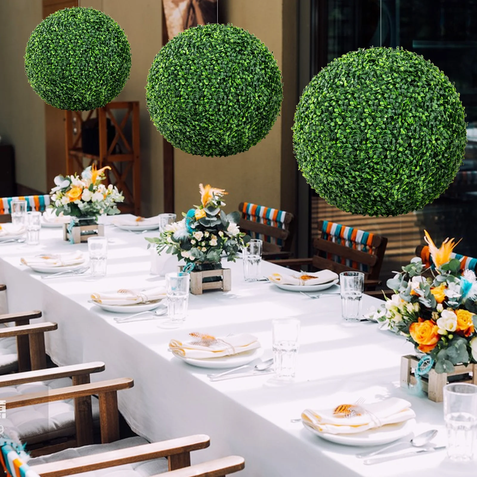 Artificial Plant Boxwood Topiary Ball, 16"/20", Patio Garden Decor - Image 2