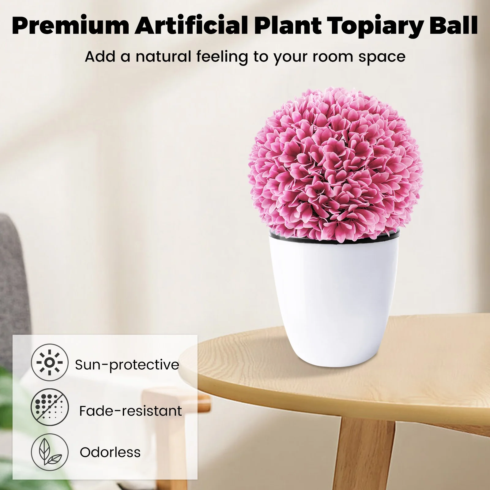 Artificial Plant Topiary Balls, Faux Boxwood Decorative Balls, Pink - Image 10