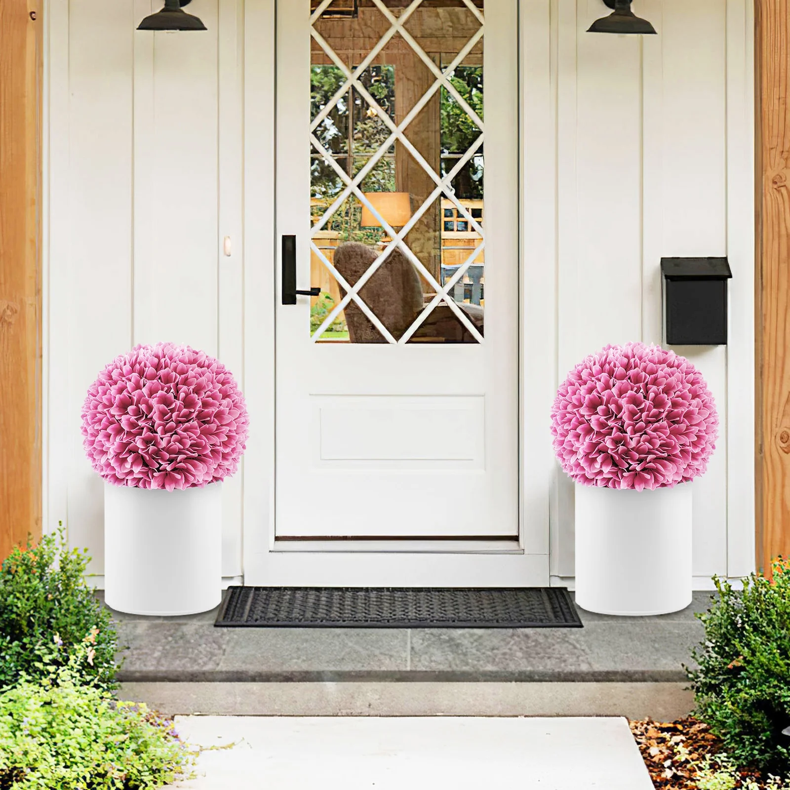 Artificial Plant Topiary Balls, Faux Boxwood Decorative Balls, Pink - Image 2
