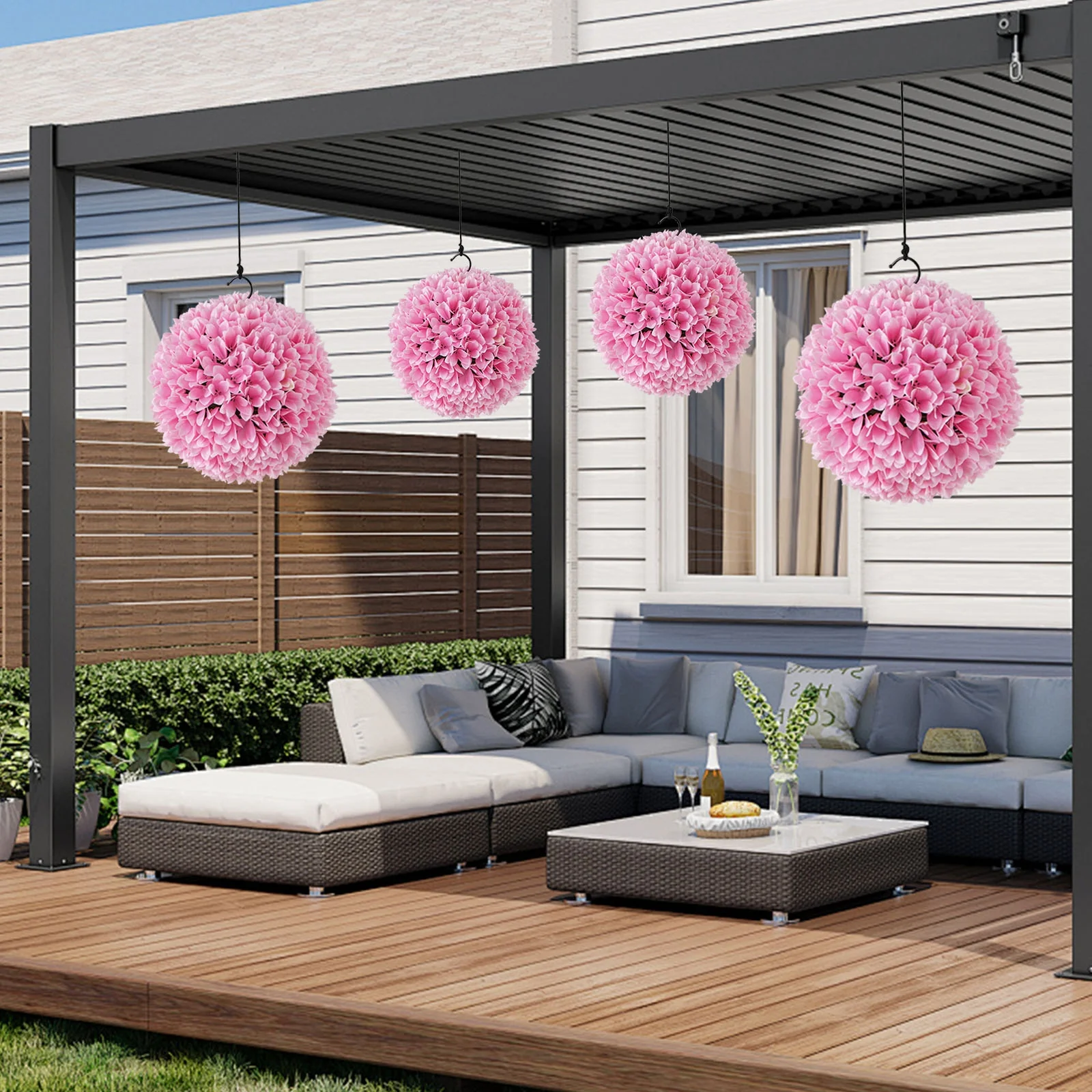 Artificial Plant Topiary Balls, Faux Boxwood Decorative Balls, Pink - Image 3