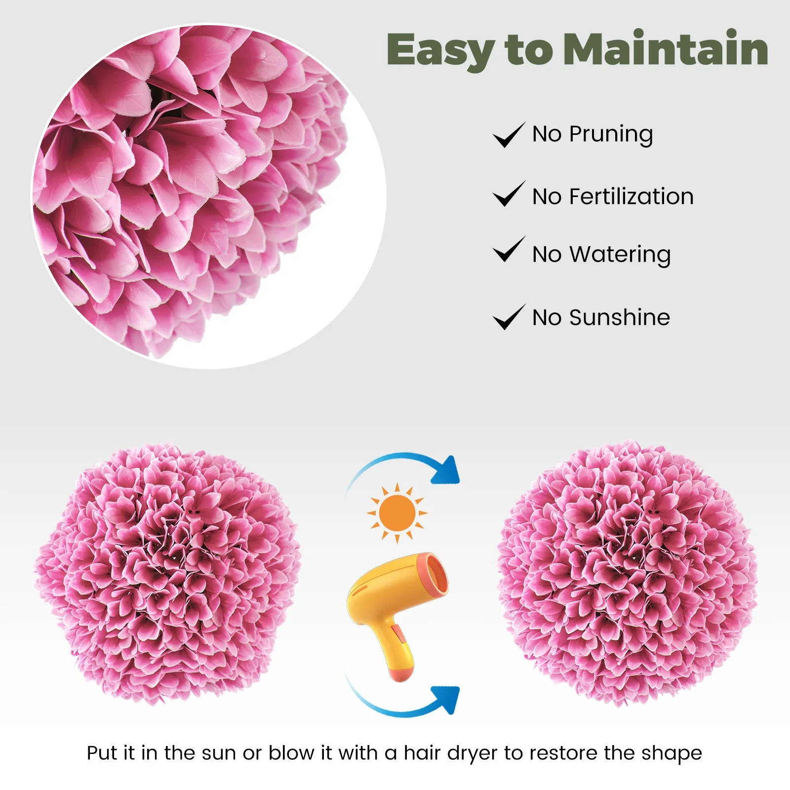 Artificial Plant Topiary Balls, Faux Boxwood Decorative Balls, Pink - Image 7