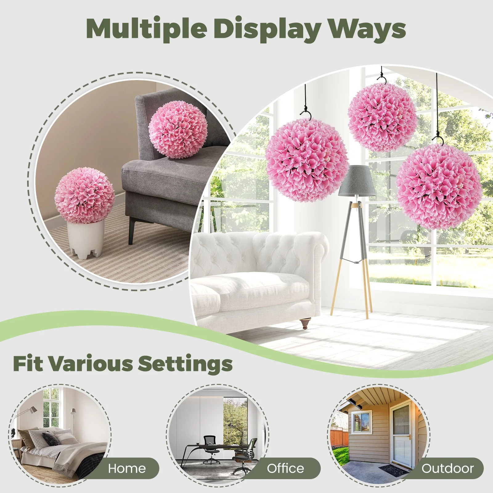 Artificial Plant Topiary Balls, Faux Boxwood Decorative Balls, Pink - Image 8