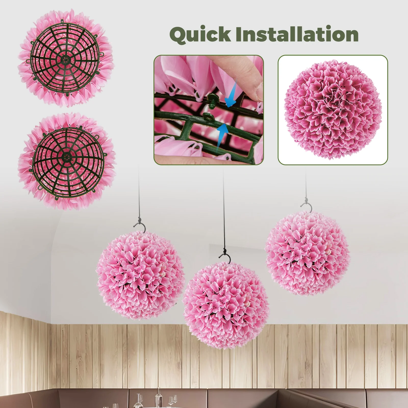 Artificial Plant Topiary Balls, Faux Boxwood Decorative Balls, Pink - Image 9