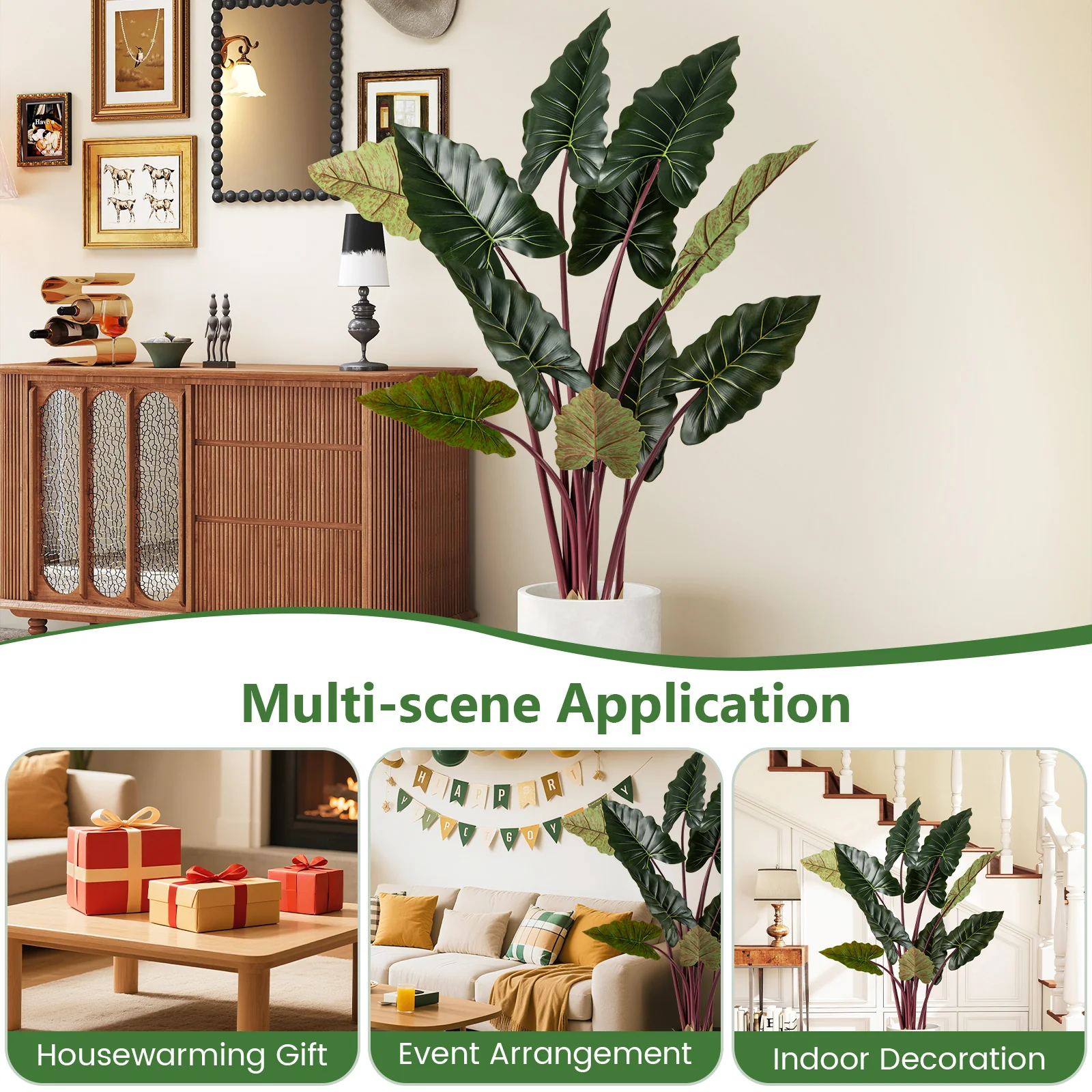 Artificial Rainbow Taro Tree 63" Tall with 11 Faux Leaves-1 Pack - Image 9