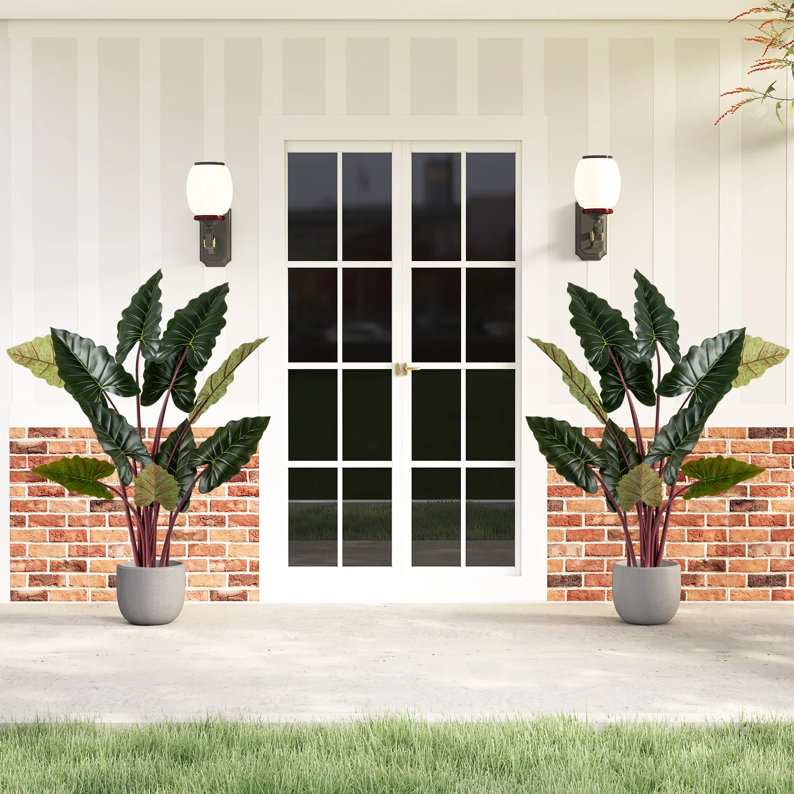 Artificial Rainbow Taro Tree 63" Tall with 11 Faux Leaves-2 Pack - Image 2