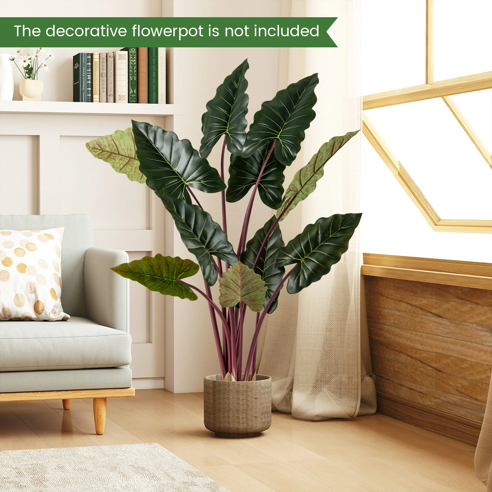 Artificial Rainbow Taro Tree 63" Tall with 11 Faux Leaves-2 Pack - Image 5