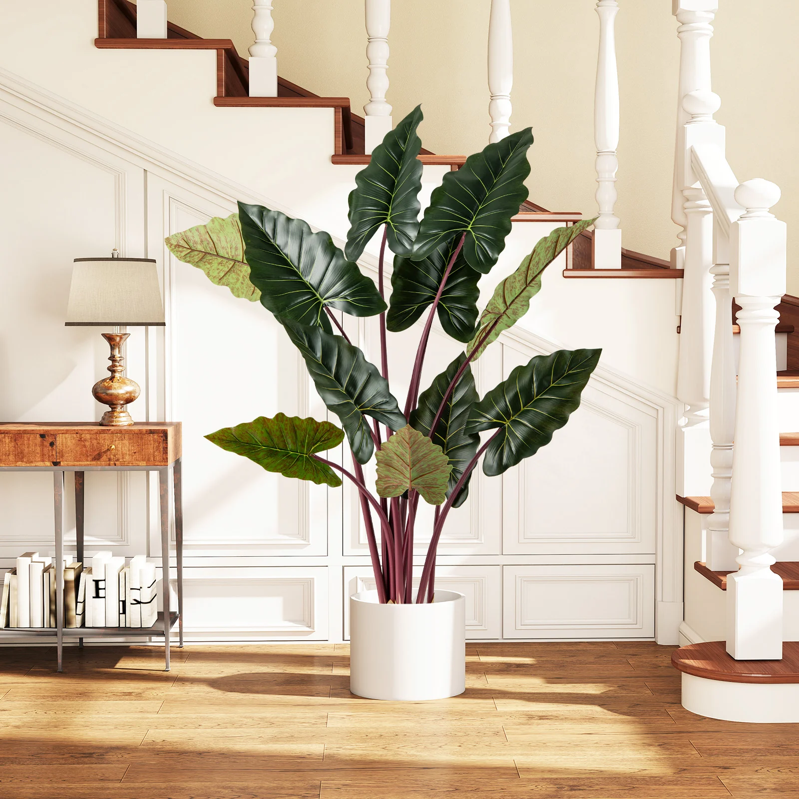 Artificial Rainbow Taro Tree 63" Tall with 11 Faux Leaves-2 Pack - Image 6