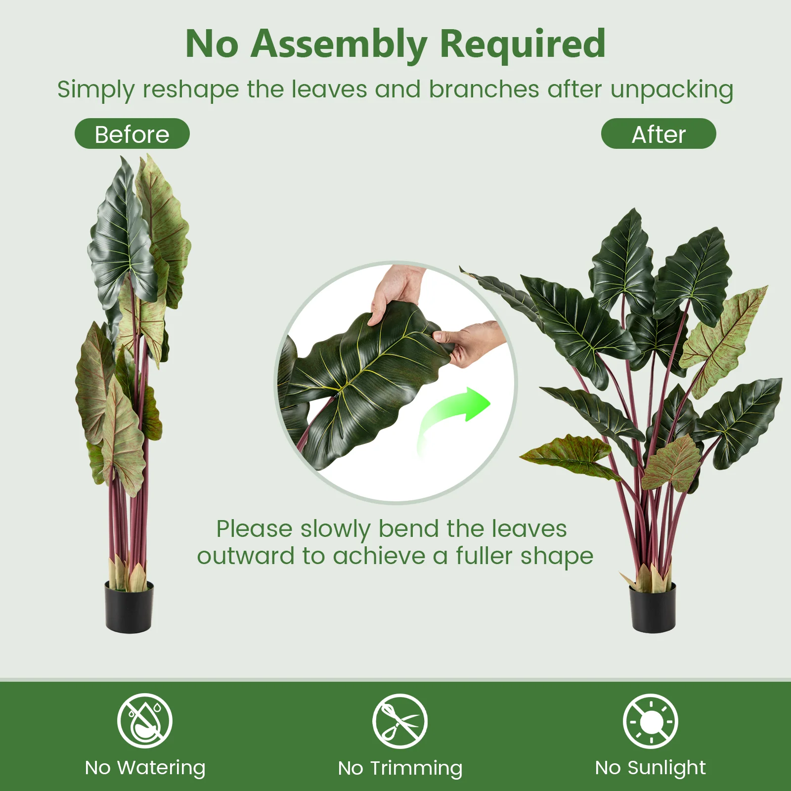 Artificial Rainbow Taro Tree 63" Tall with 11 Faux Leaves-2 Pack - Image 7