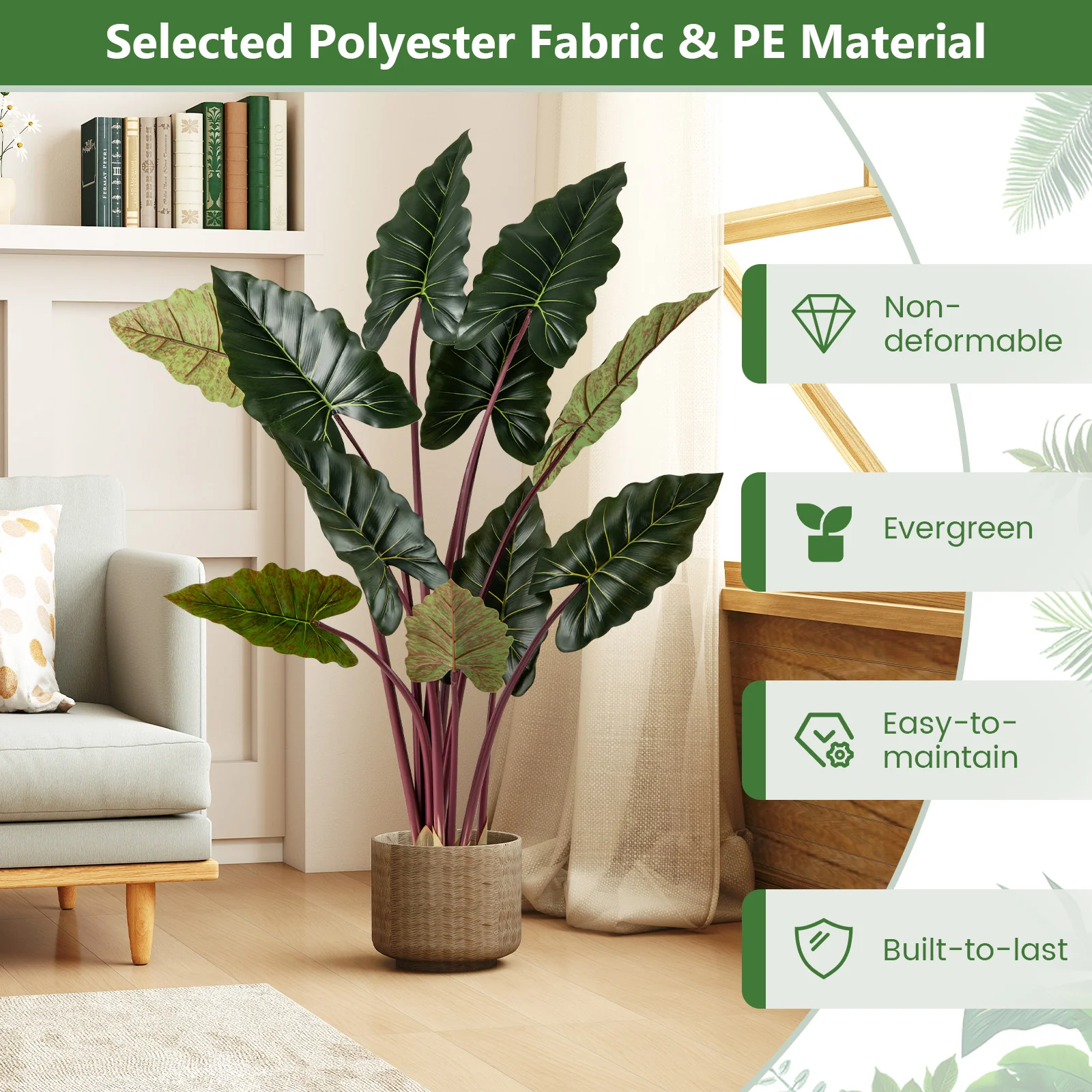 Artificial Rainbow Taro Tree 63" Tall with 11 Faux Leaves-2 Pack - Image 9