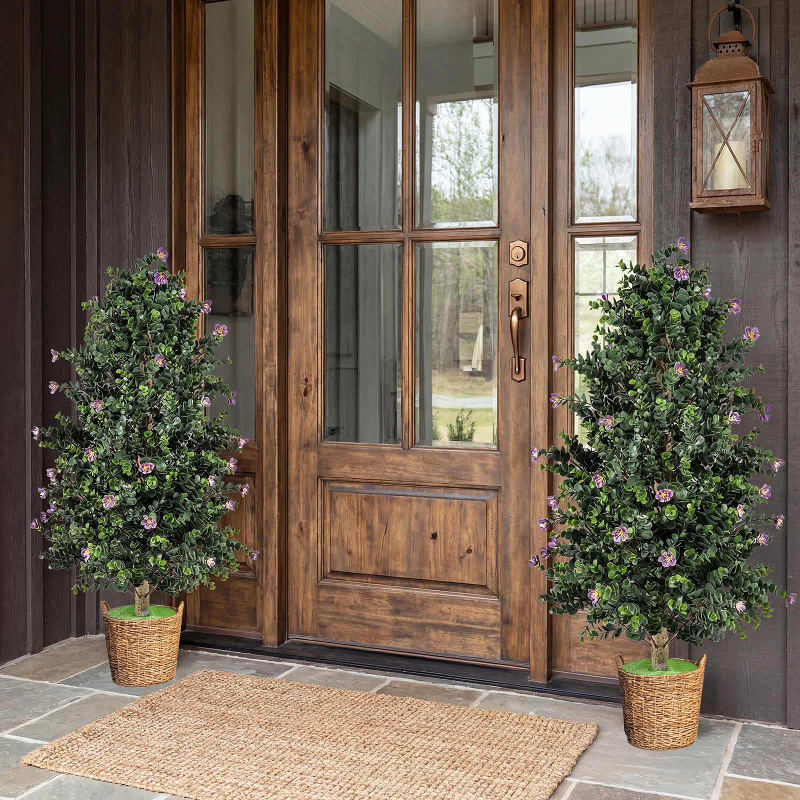 Artificial Topiary Cone Tree, 2 Pack, 49 Flowers, Purple - Image 2